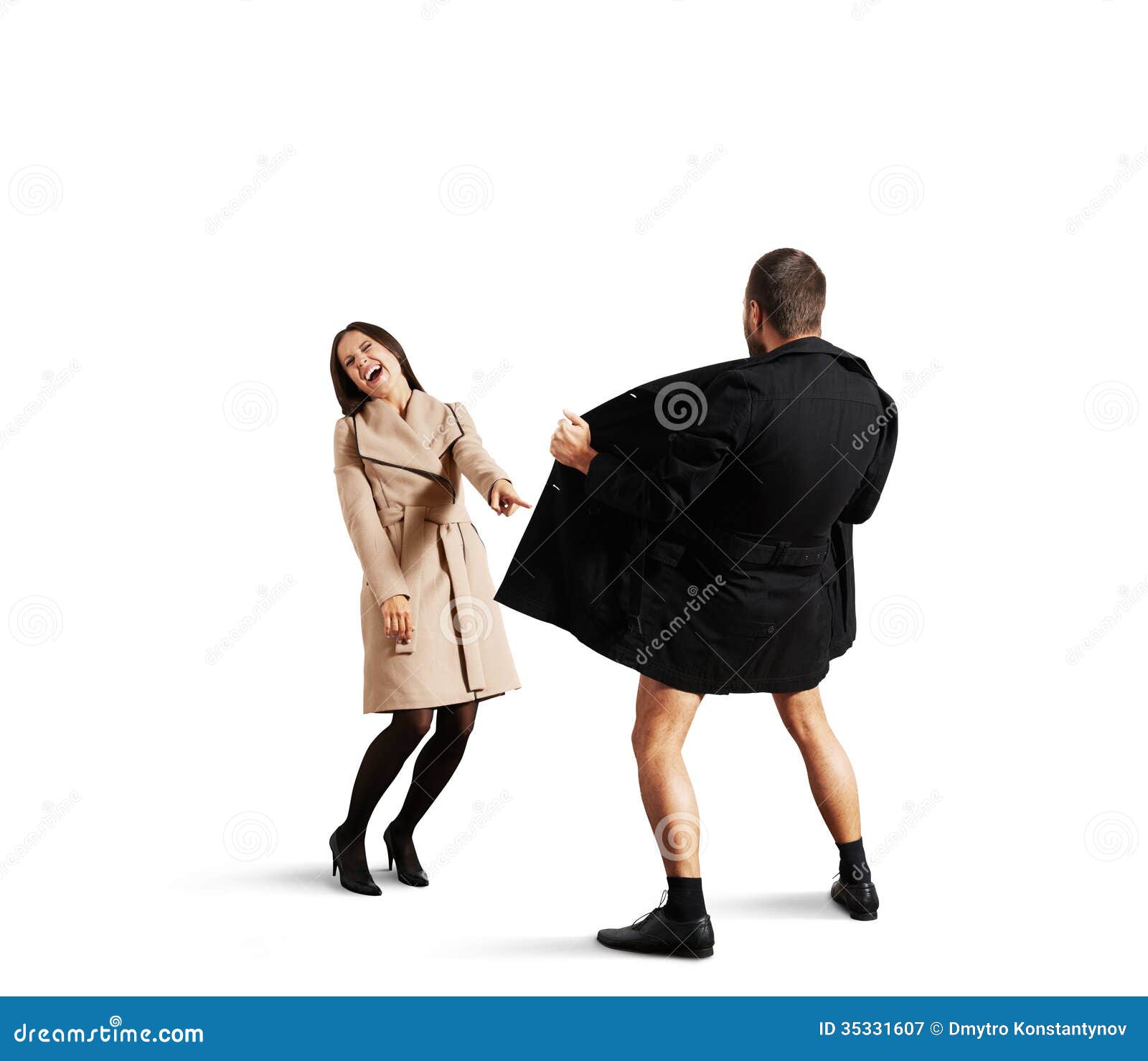 Woman Laughing at the Exhibitionist Man Stock Image pic