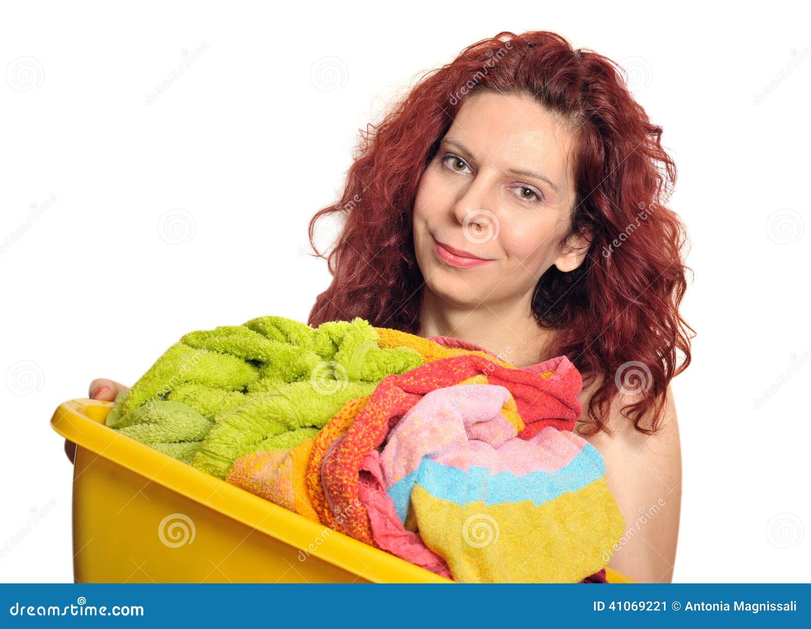 Woman with laundry stock image. Image of household, happy 41069221