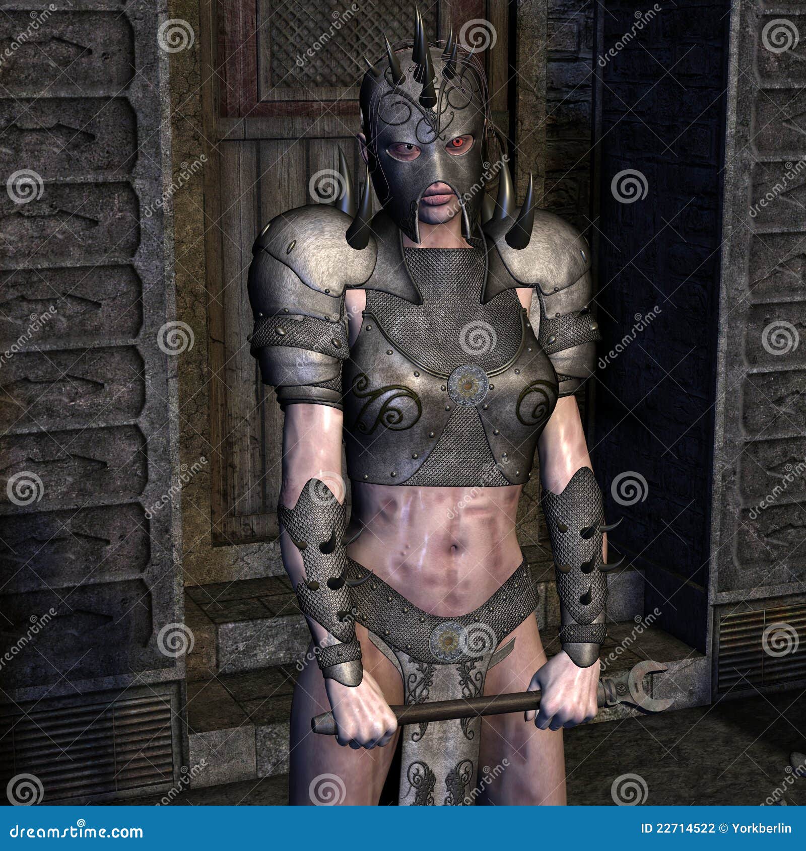 Woman In Leather Armor With Mask Stock Photo 22714522