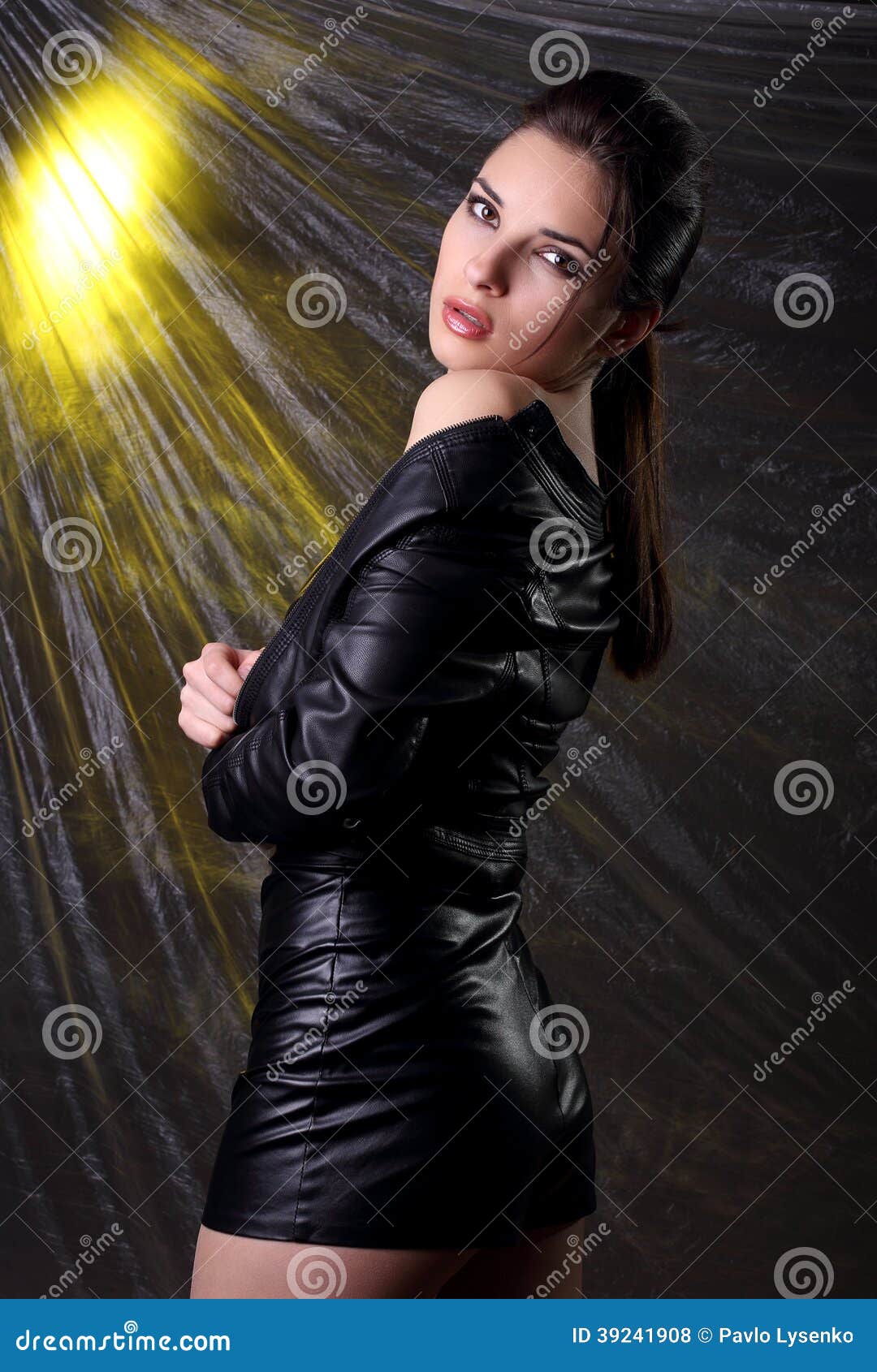 Woman in Leather Black Costume Stock Photo Image of adults, dress