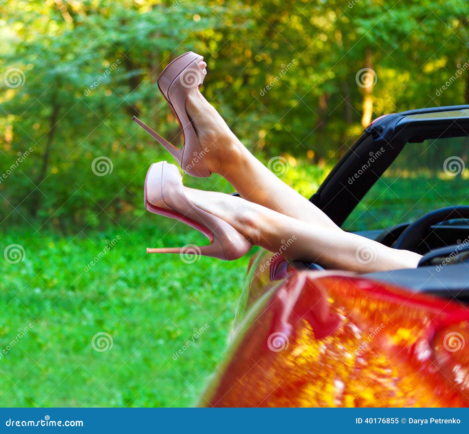 Woman Legs In High Heels Out The Windows In Car Stock Photo - Image ...