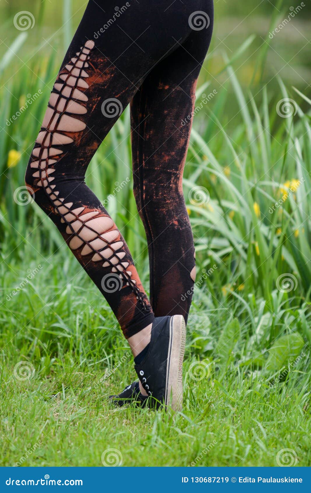 Woman Legs in Stylish and Trendy Leggings Stock Image Image of forest