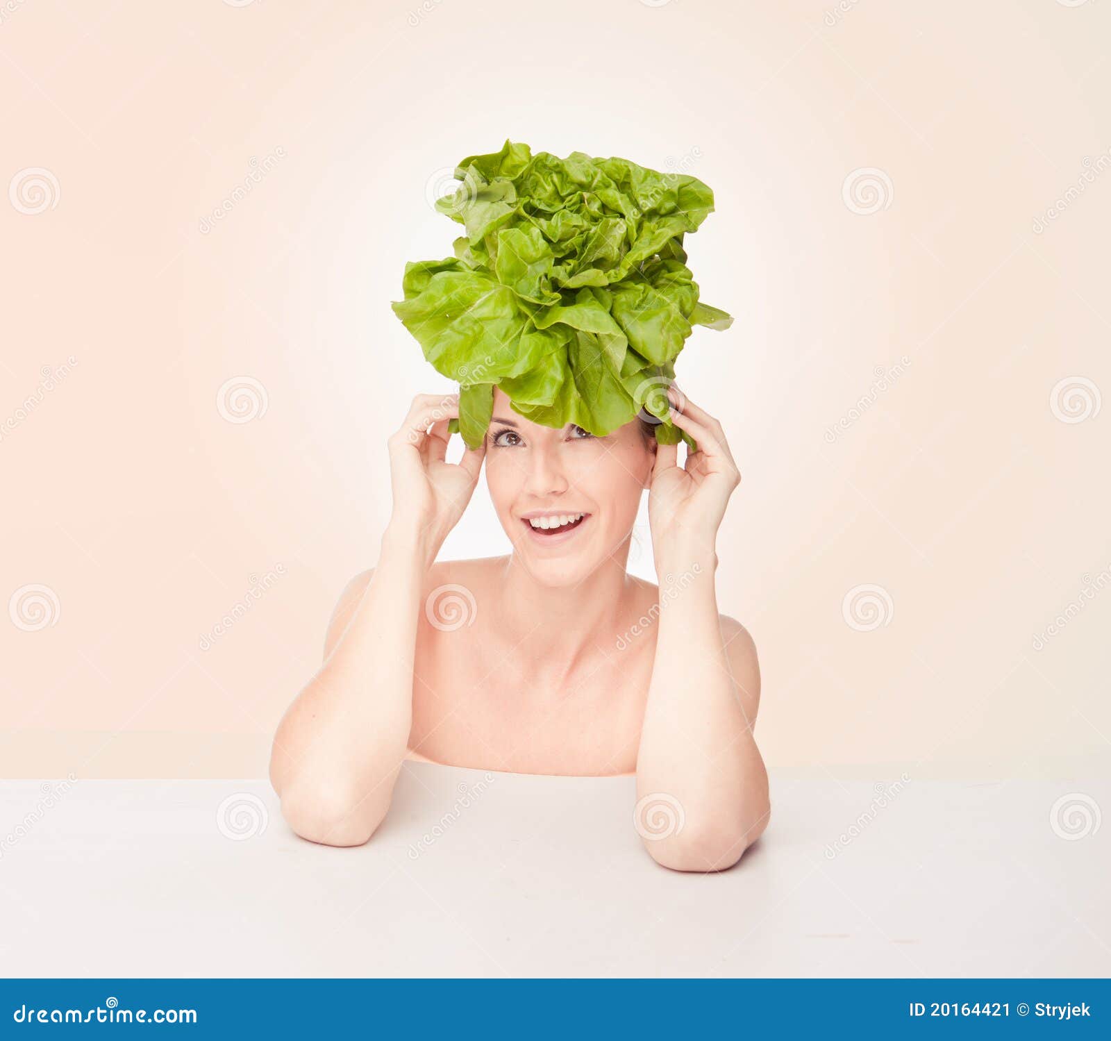 Woman with lettuce on head stock image. Image of caucasian 20164421