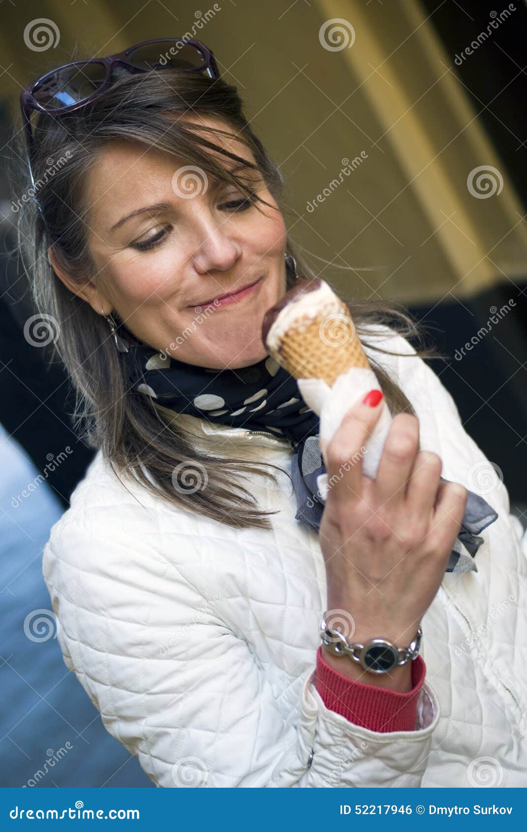 Woman Licking Ice Cream Cone Stock Photo Image of long, caucasian