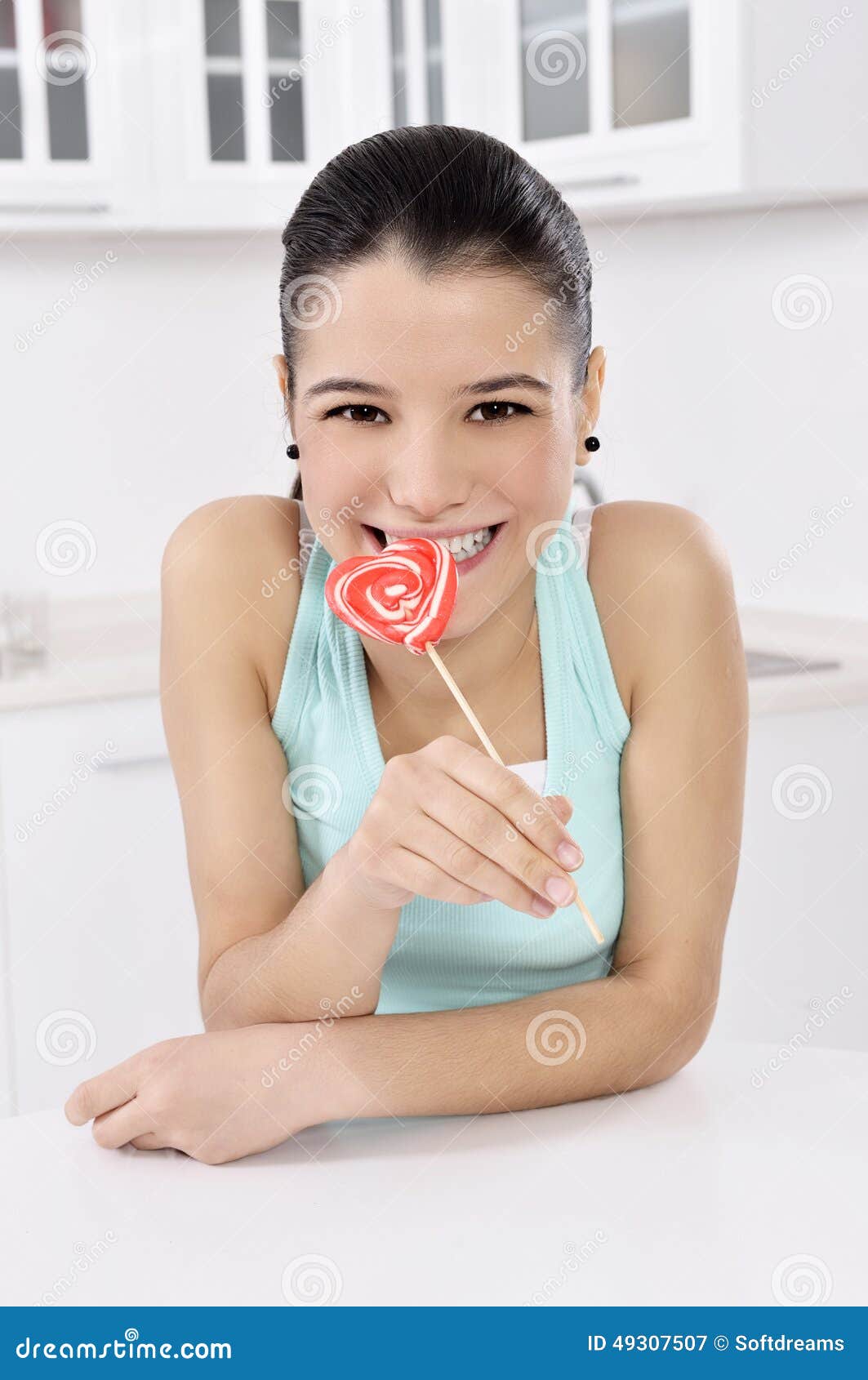 Woman Licking Sweet Sugar Candy Stock Image Image of happy, eating