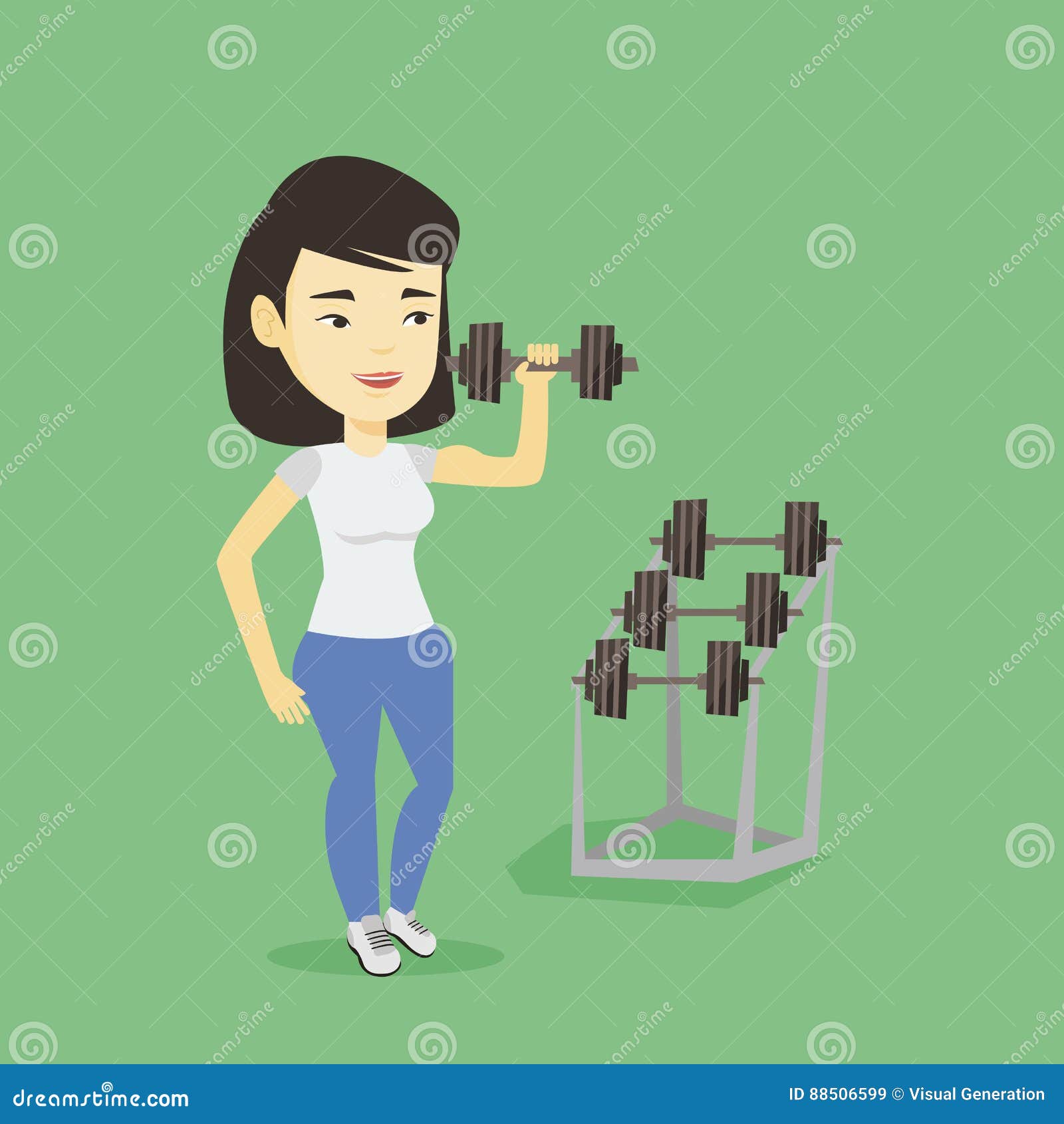 Woman Lifting Dumbbell Vector Illustration. Stock Vector - Illustration ...