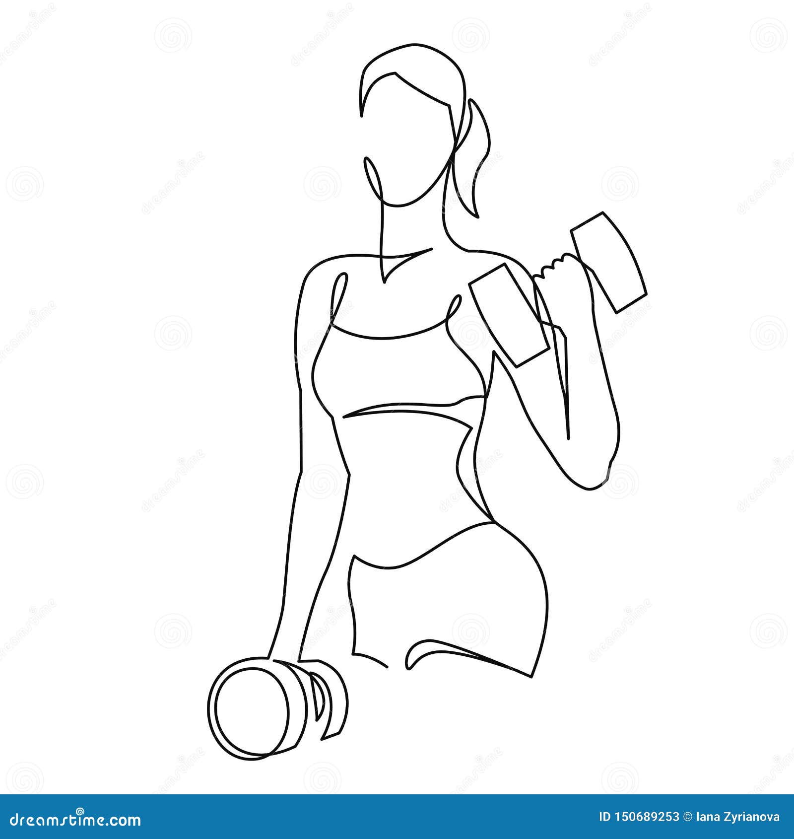 woman lifting weights continuous one line drawing. female bodybuilder  hand drawn