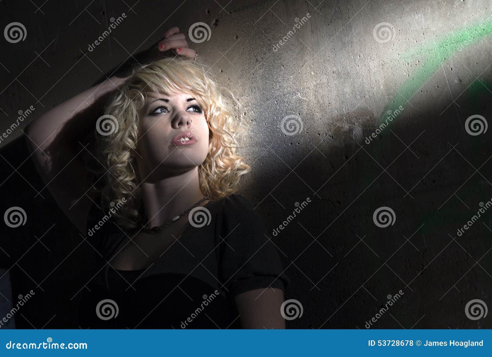 Woman Leaning Against Wall Stock Photo Image Of Expression