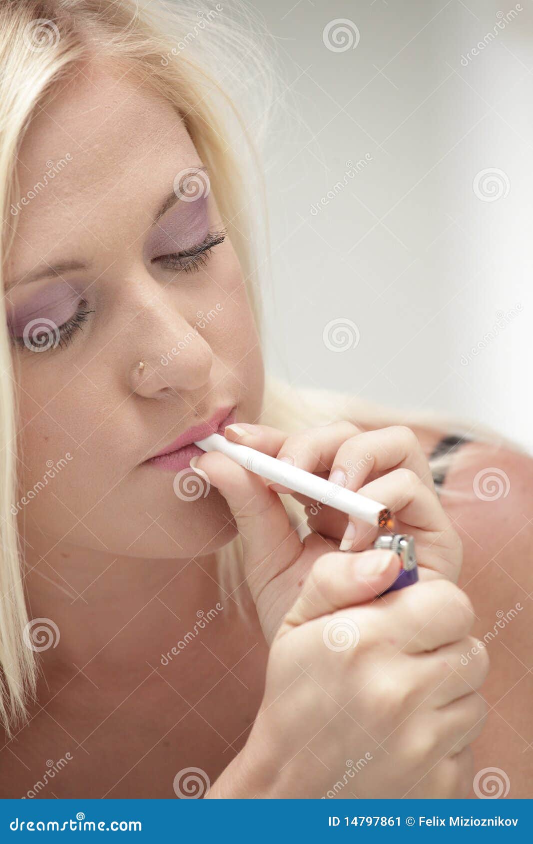 Woman Lighting A Cigarette Stock Image Image 14797861