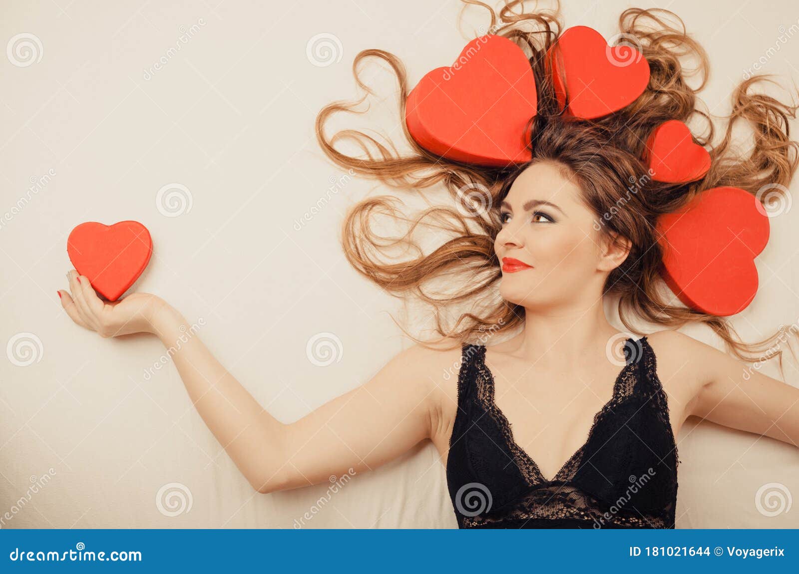 Woman in Lingerie in Bed. Valentines Day Love Stock Photo - Image