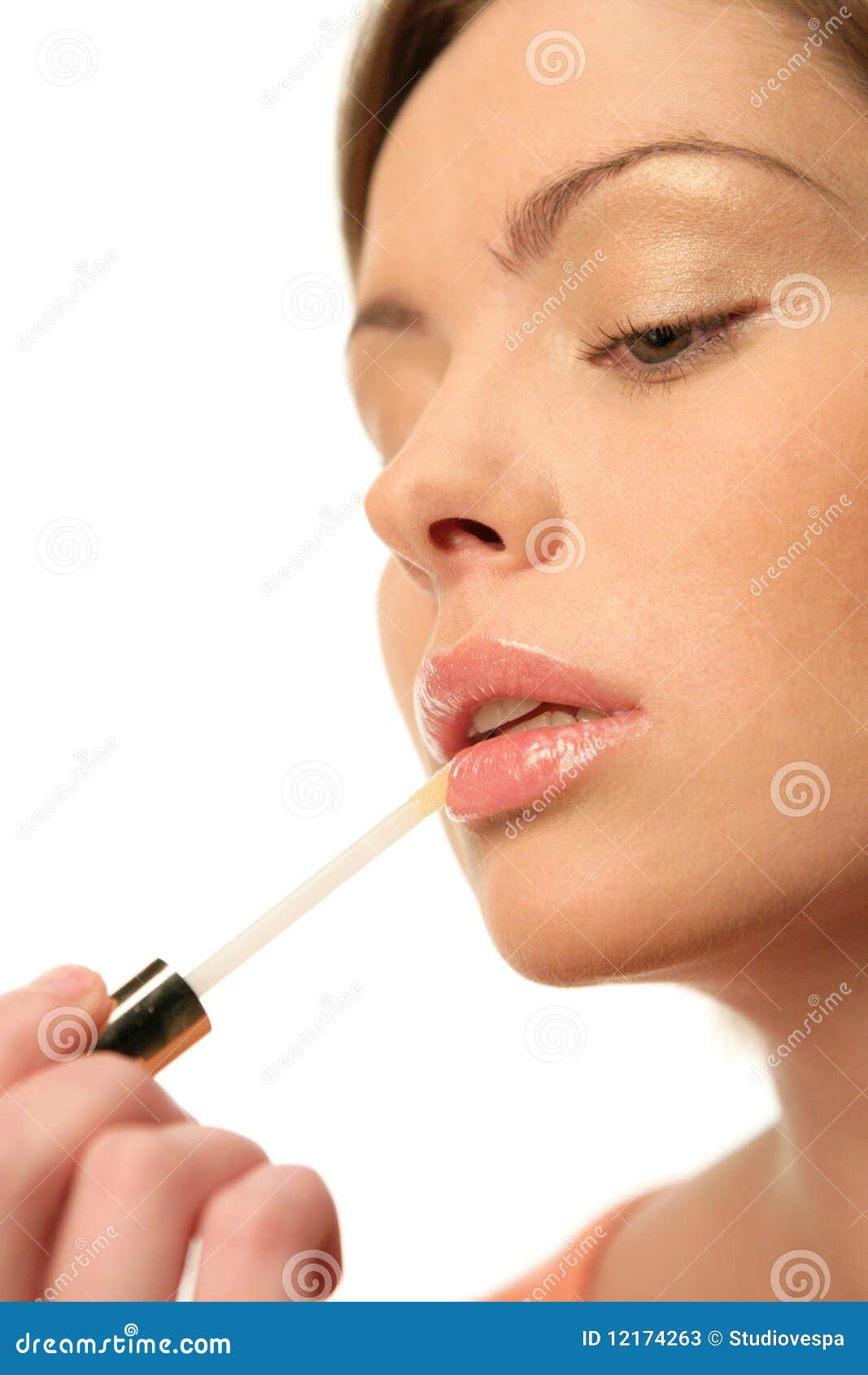 Woman with lip gloss stock image. Image of facial, close 12174263