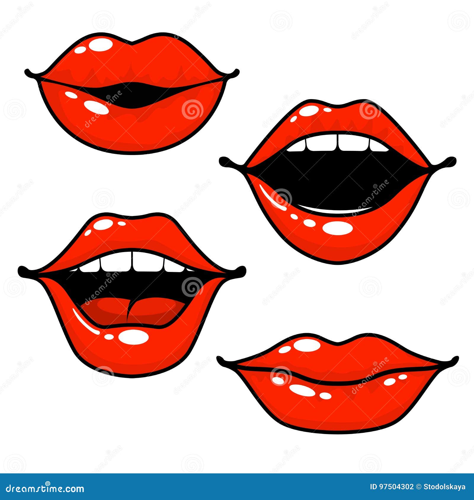 Woman Lips Emotions Open and Closed Kissing Lips Stock Vector