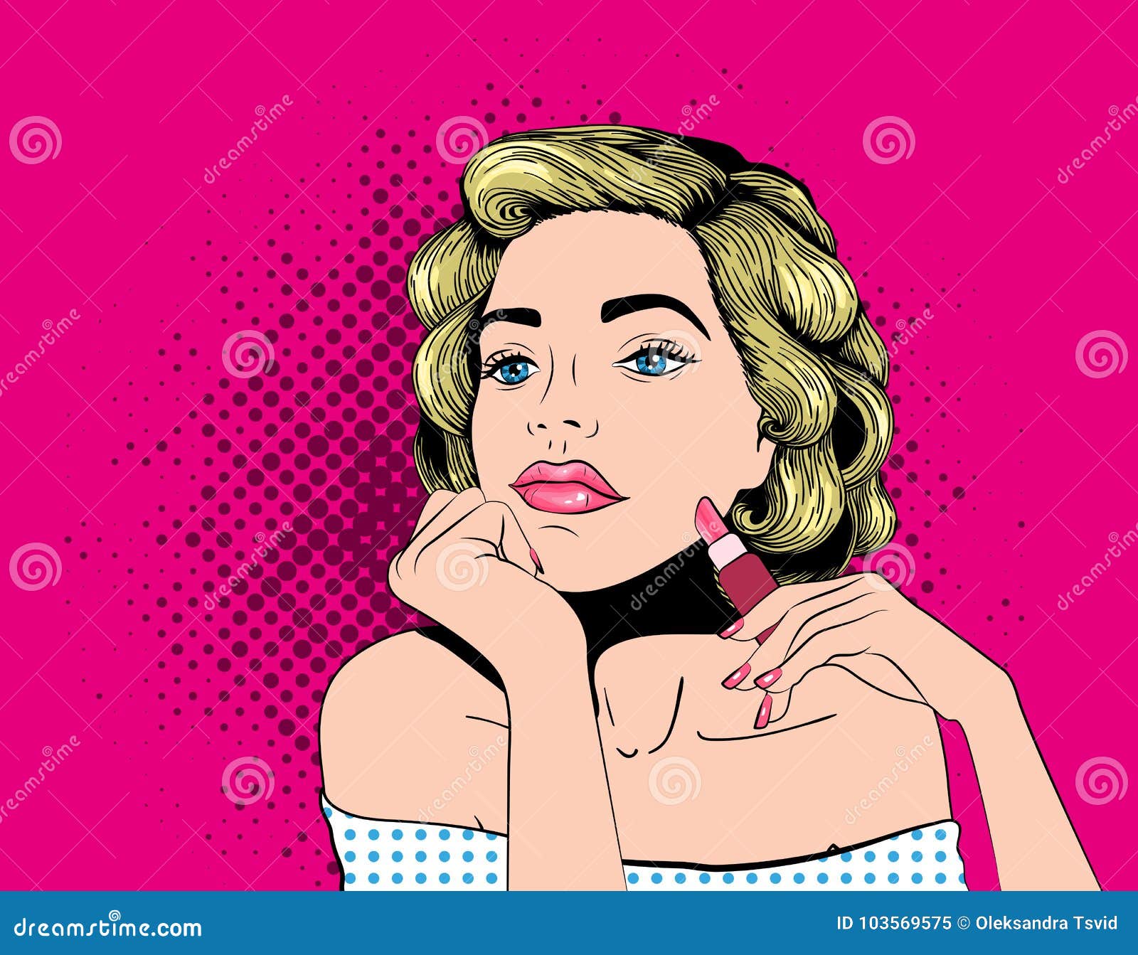 Woman with Lipstick Pop Art Face Stock Vector Illustration of popart