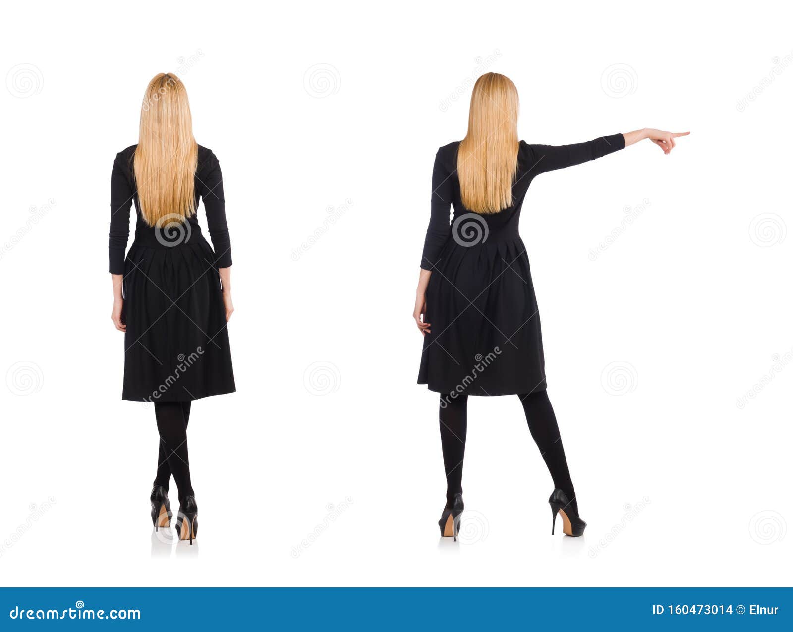 Woman in Long Black Dress Isolated on White Stock Photo - Image of ...