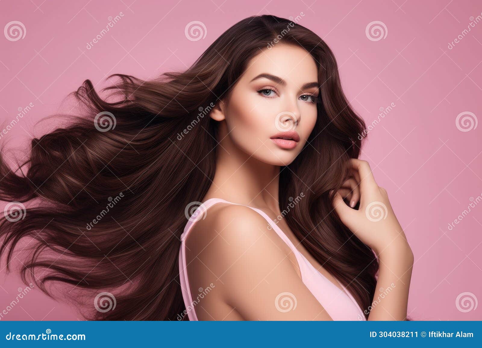 A Woman with Long Brown Hair Strikes a Pose for a Perfect Picture, Long