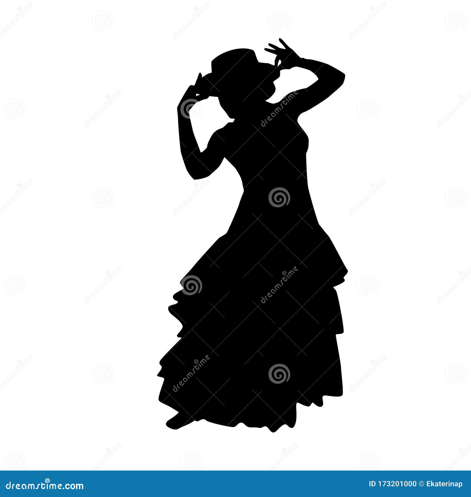 Woman in Long Dress Stay in Dancing Pose. Flamenco Dancer, Spanish ...