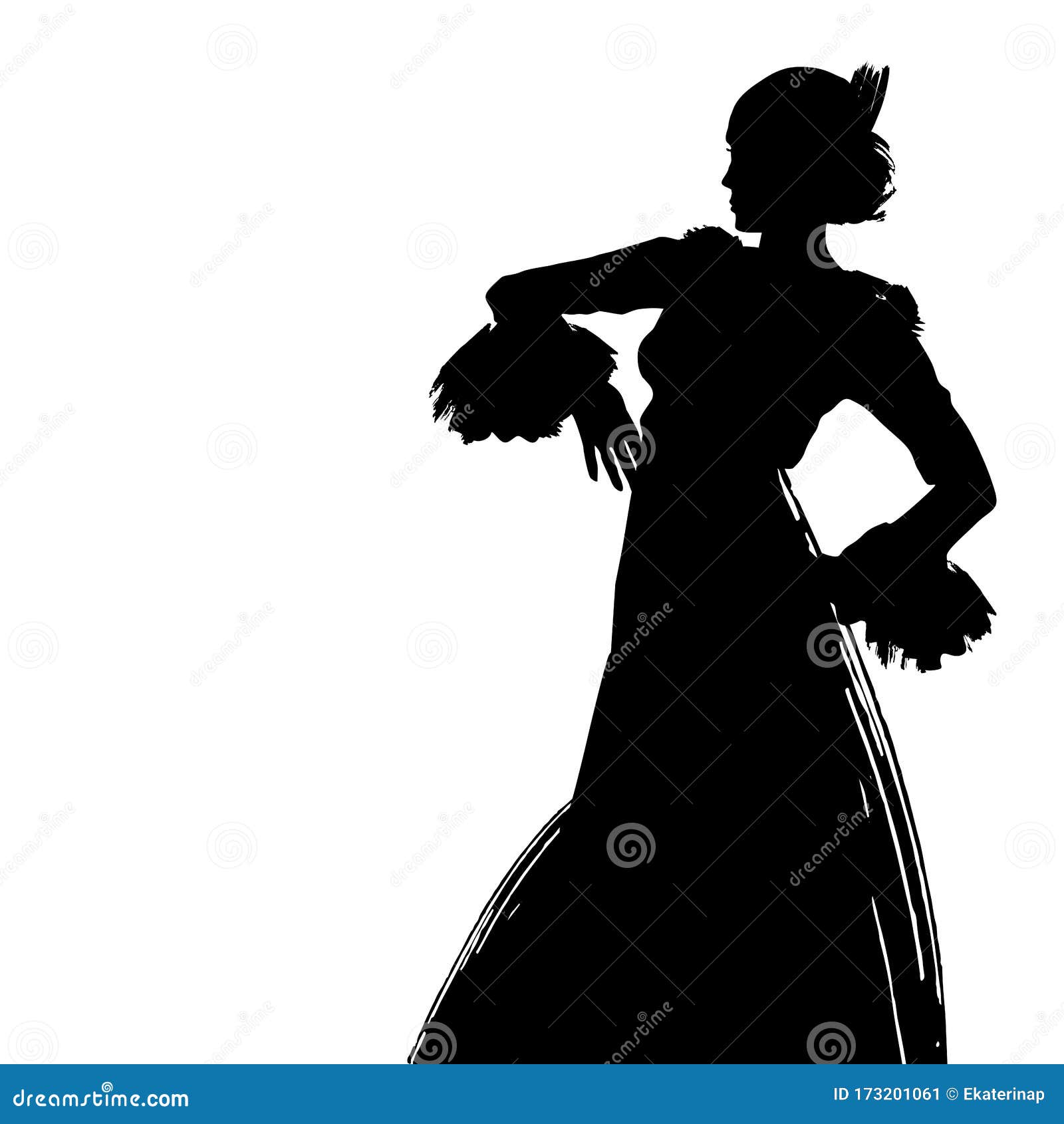 Woman in Long Dress Stay in Dancing Pose. Flamenco Dancer, Spanish ...