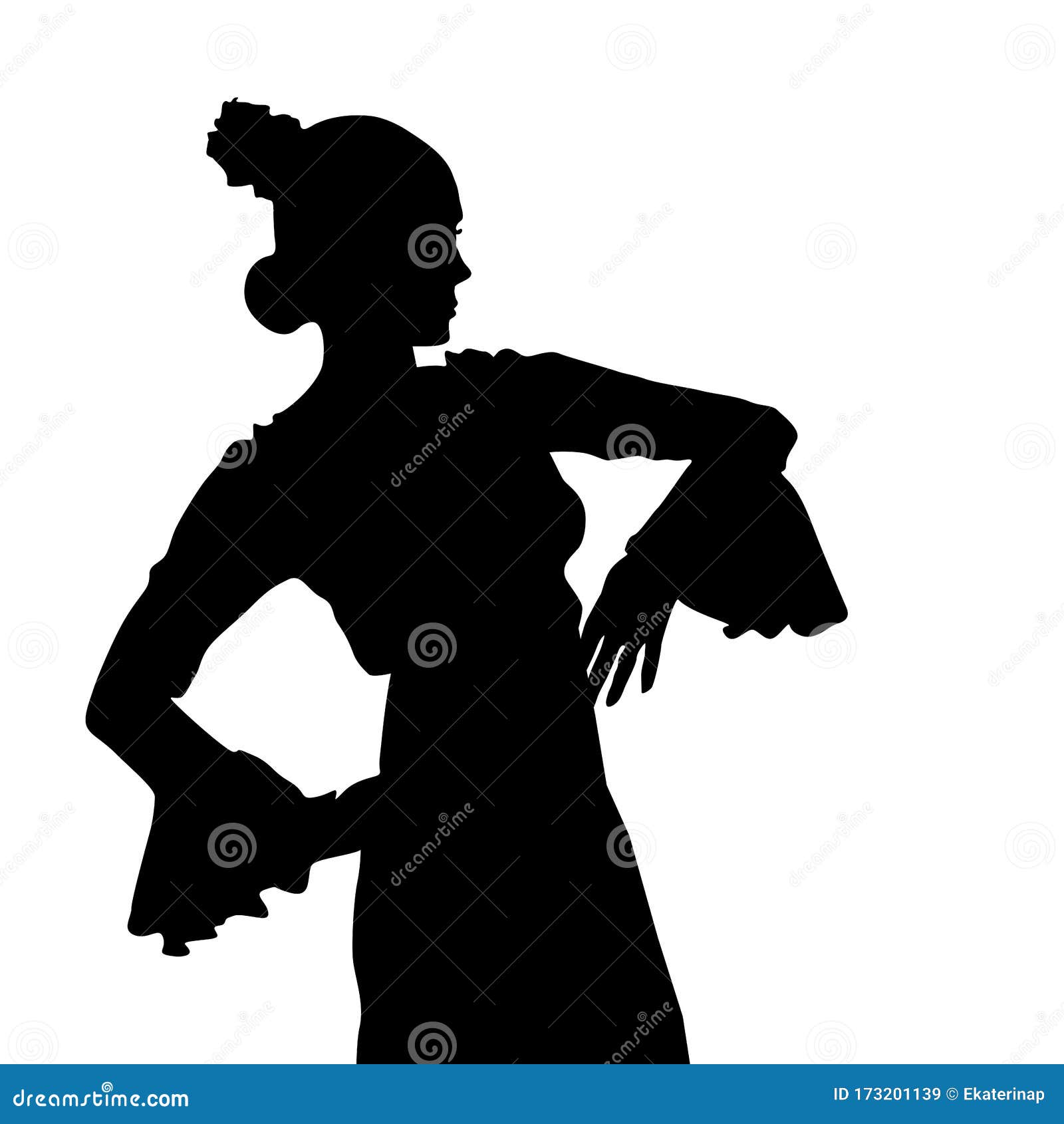 Woman in Long Dress Stay in Dancing Pose. Flamenco Dancer, Spanish ...