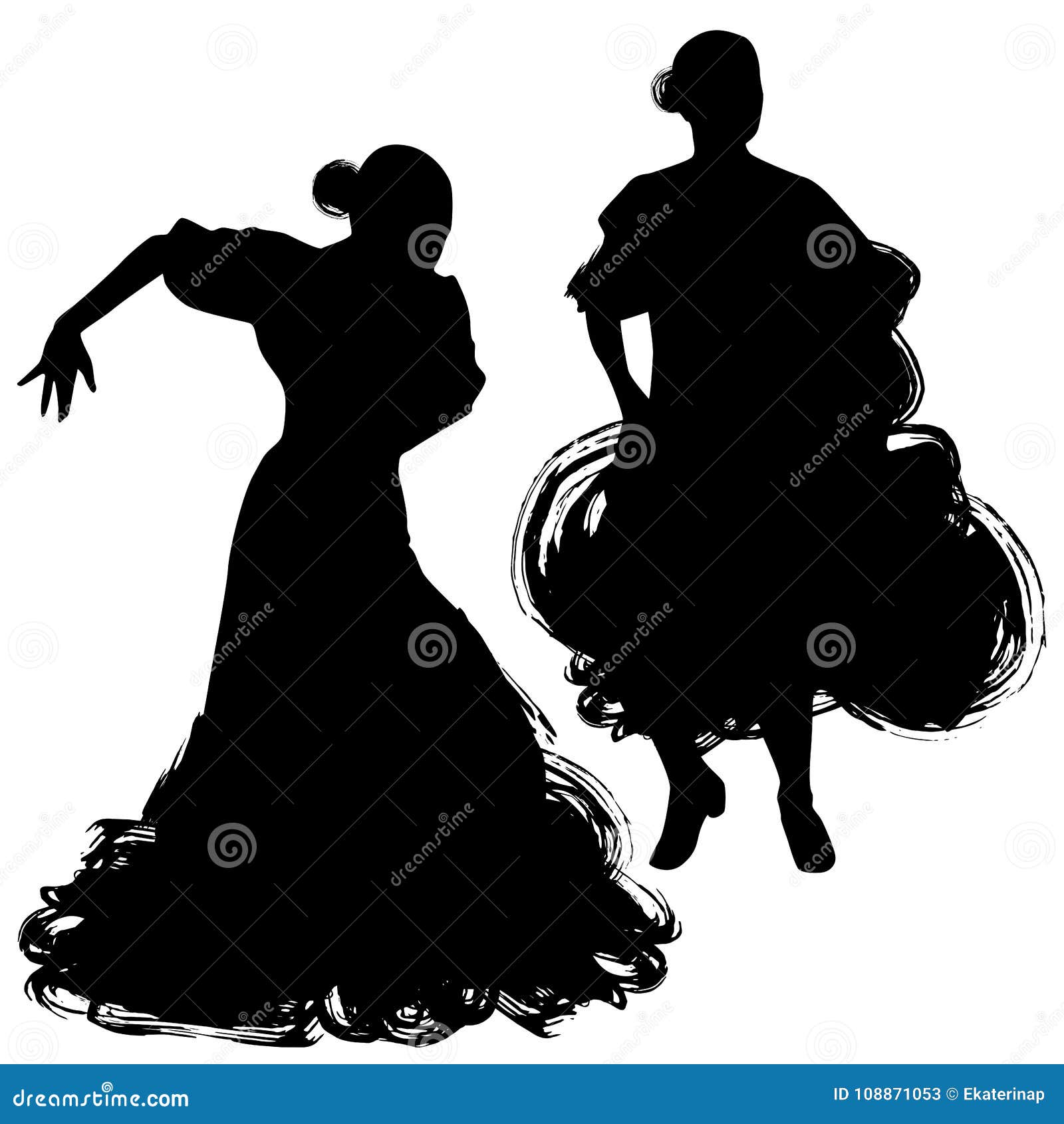 Woman in Long Dress Stay in Dancing Pose. Flamenco Dancer Spanish ...