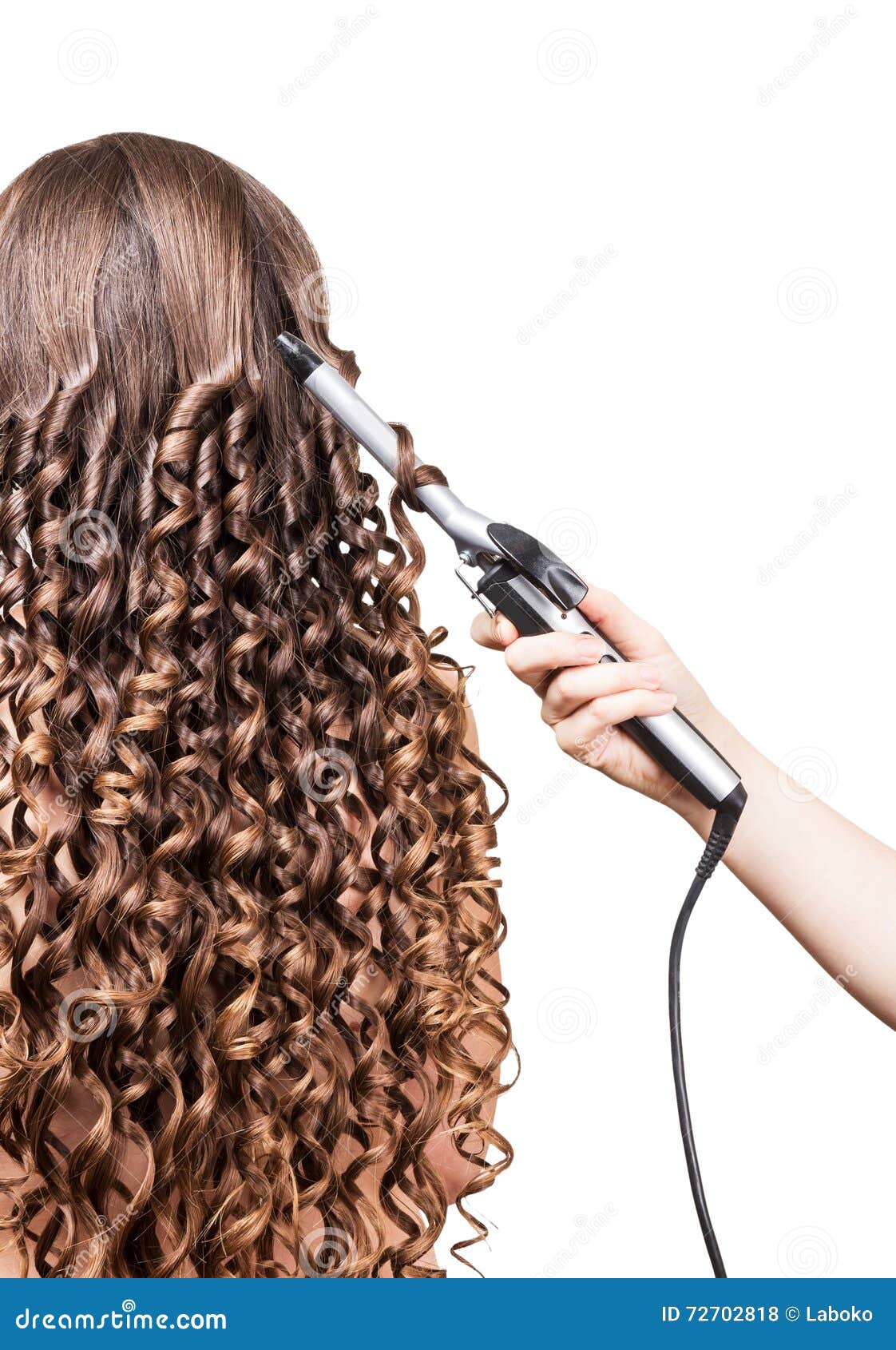 Woman with Long Hair, Hand Barber Curling Irons on White. Stock Photo -  Image of stylist, frizzle: 72702818