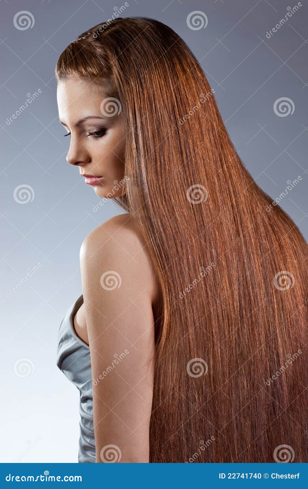 Woman with Long Hair Looking Down Stock Photo Image of elegance