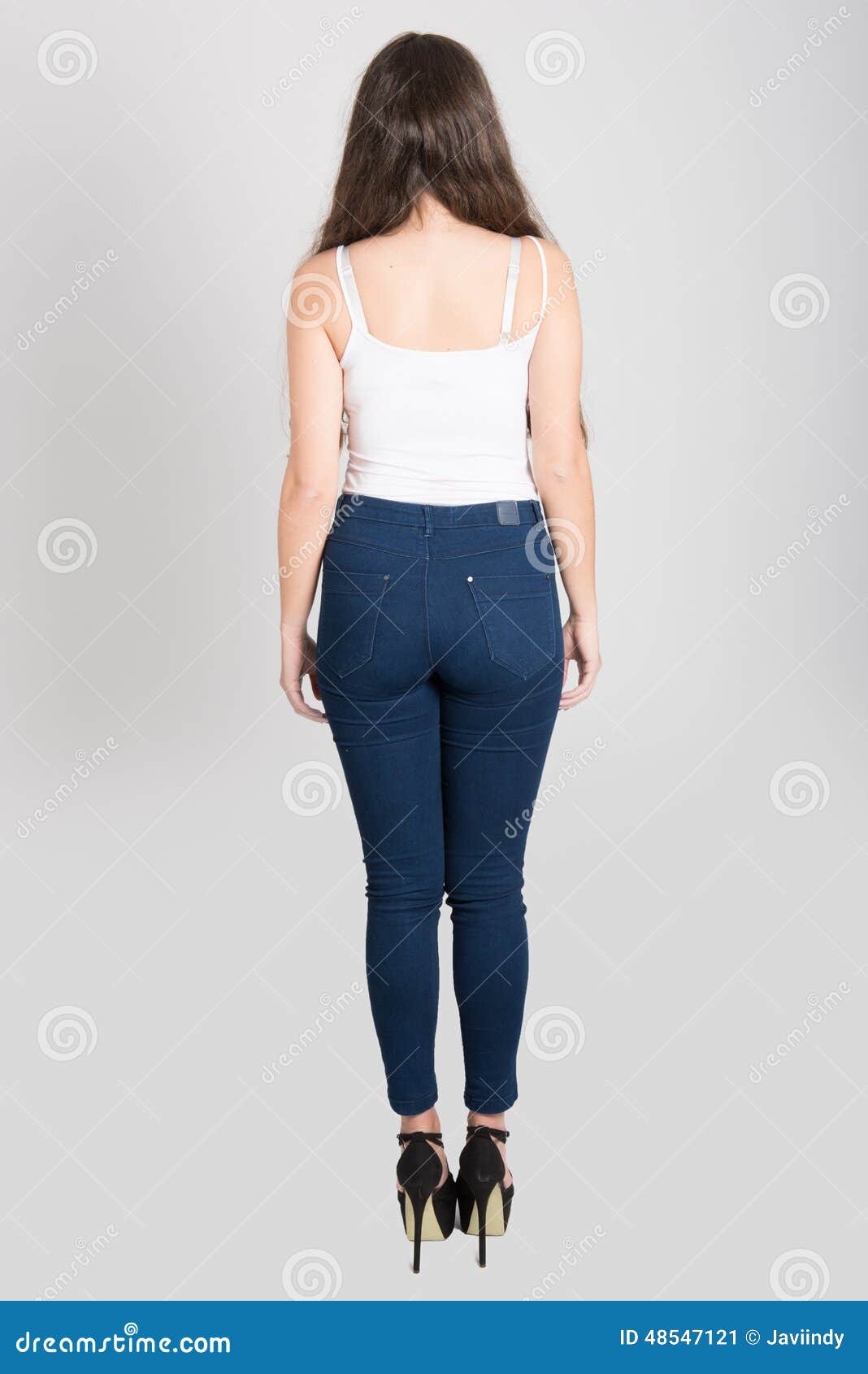 Download Woman With Long Hair Wearing White T-shirt And Blue Jeans ...