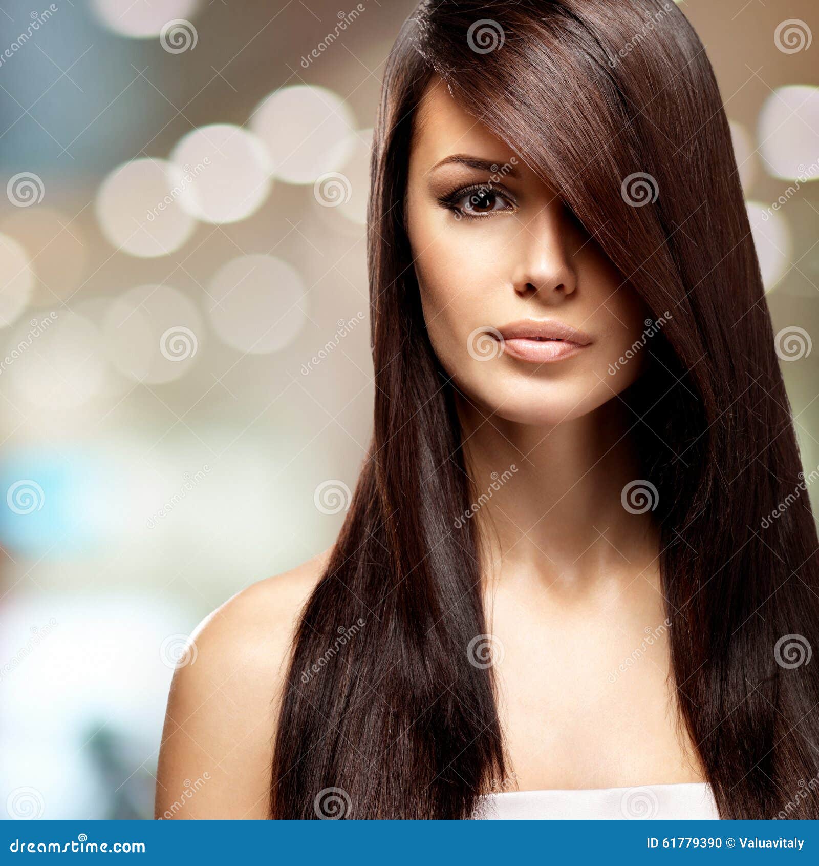 Woman With Long Straight Brown Hair Stock Photo - Image of vertical ...