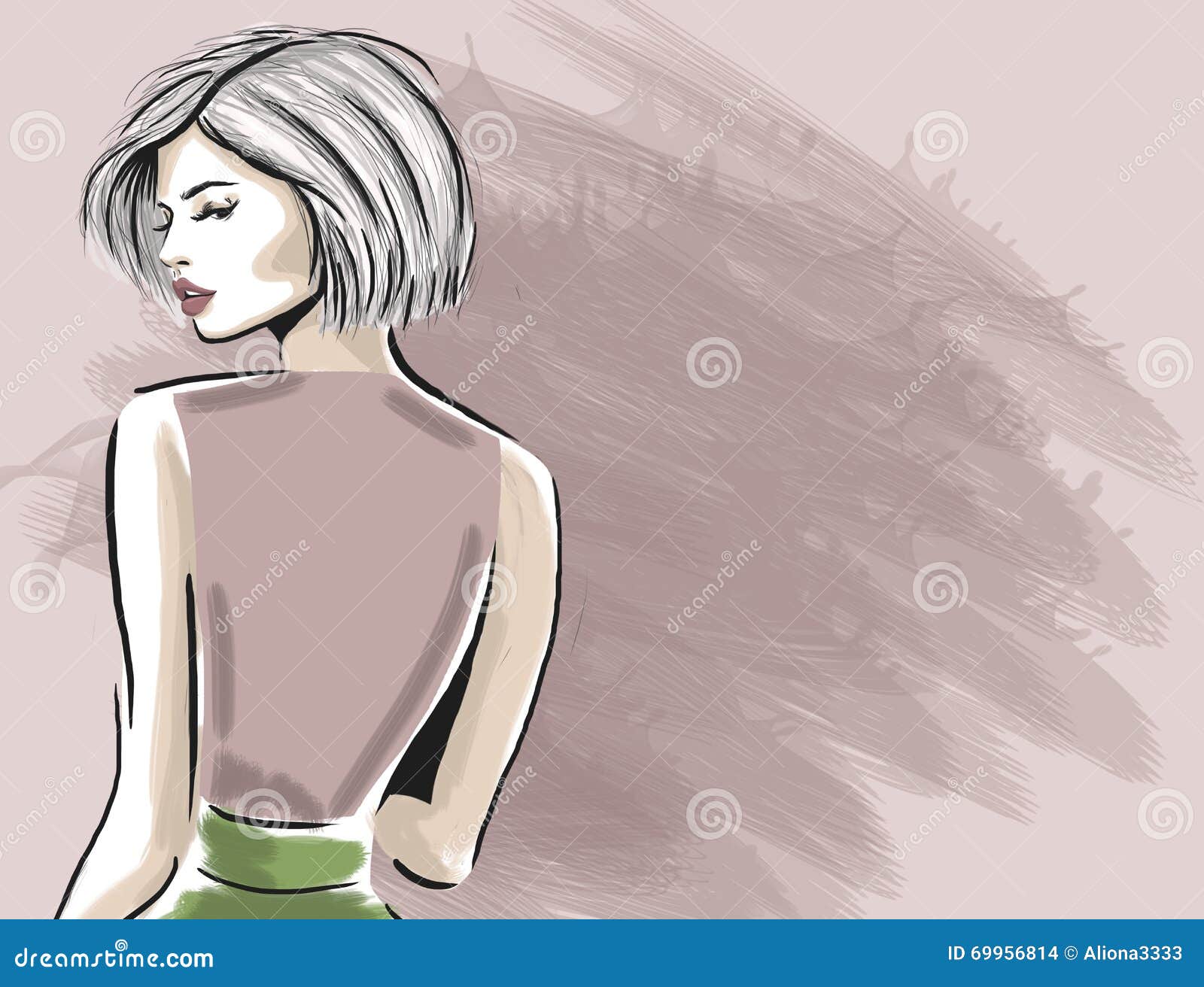 Woman Looking From Back Sketch Template Stock Illustration