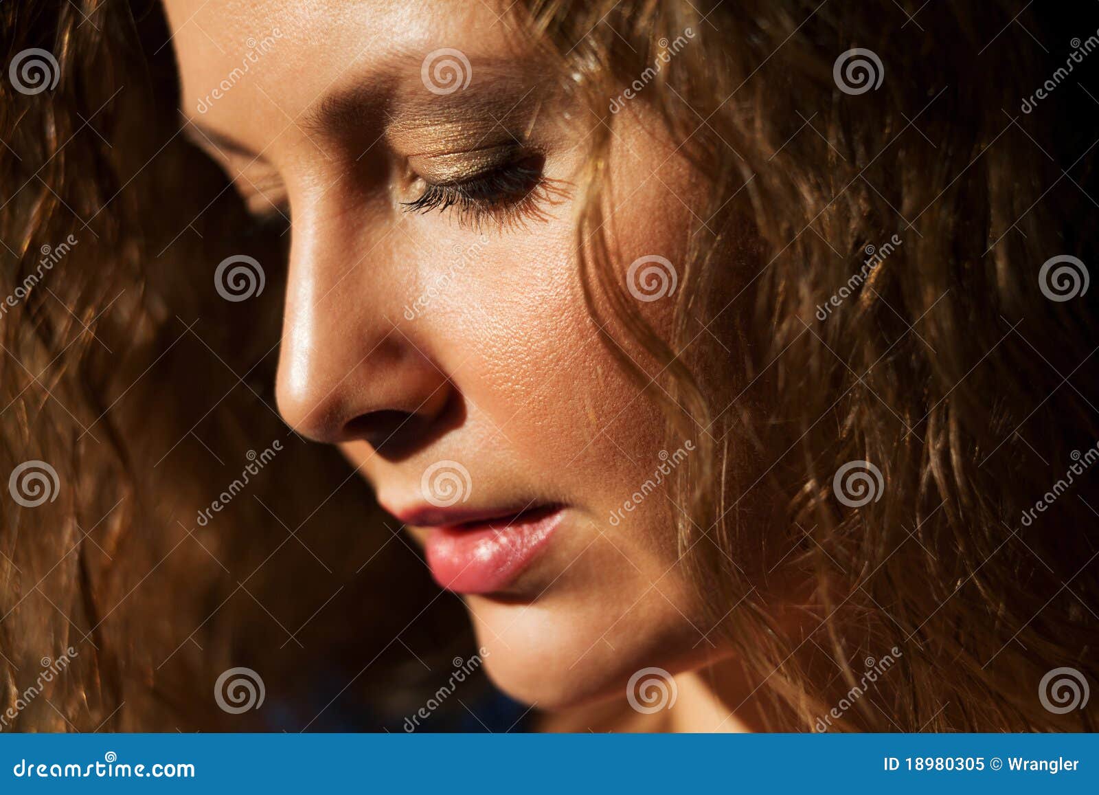 Thinking Emotional Beautiful Woman in Profile Looking Down with Stock Image  - Image of adult, female: 120138289