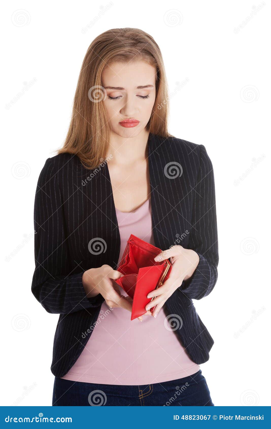 Woman is Looking into Her Empty Wallet. Stock Image - Image of isolated ...