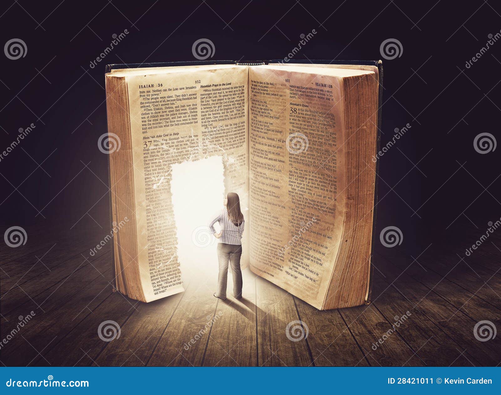 woman looking at large book