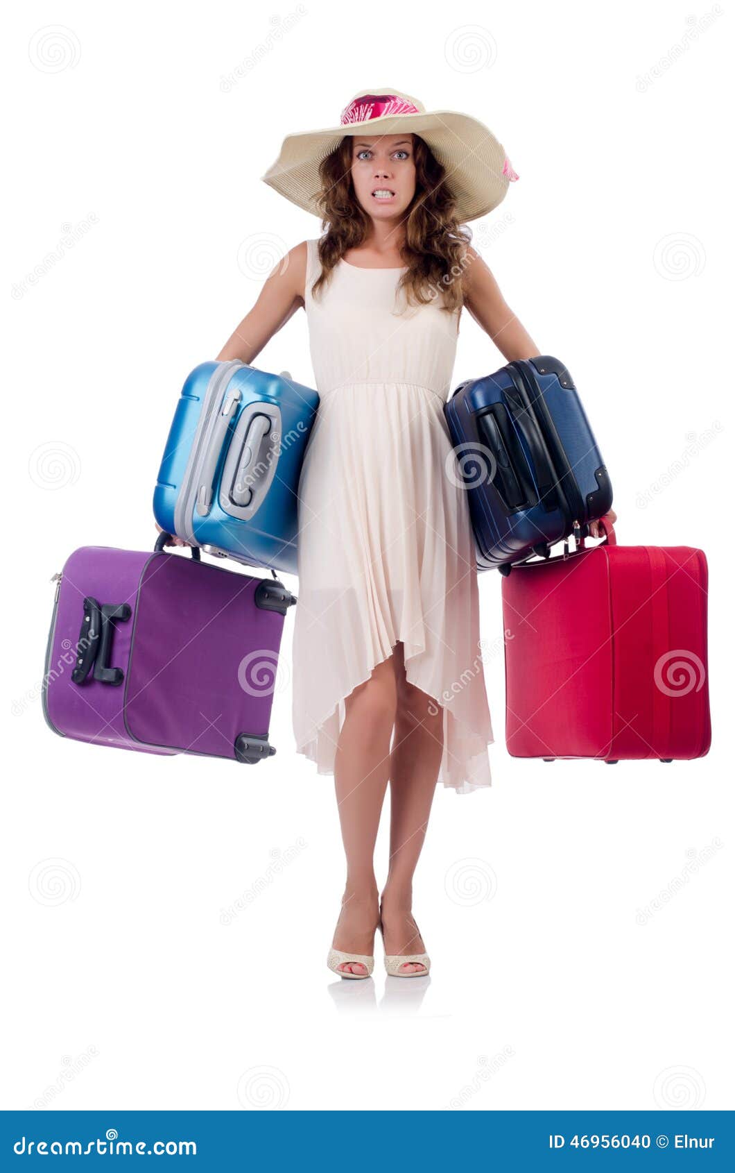 Woman with Luggage Isolated Stock Photo Image of late, luggage 46956040