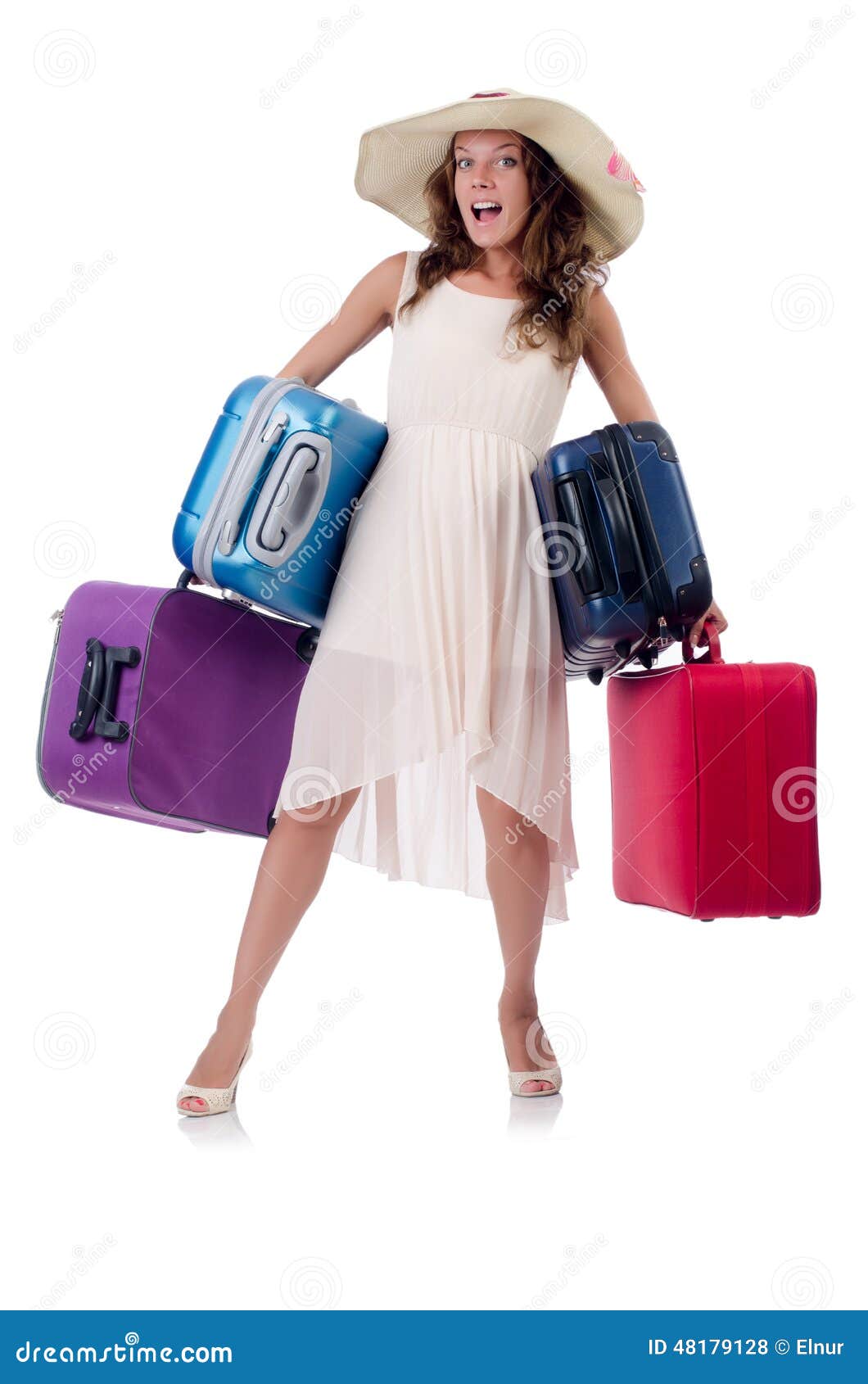 Woman with Luggage Isolated Stock Photo Image of arrival, case 48179128