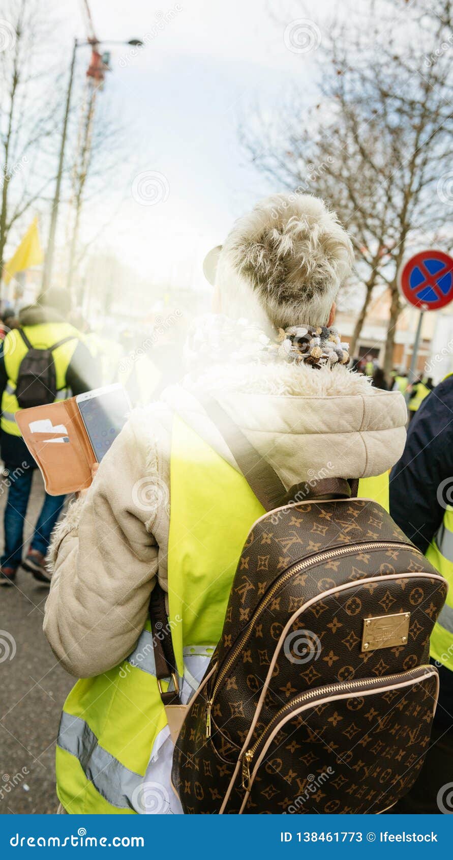 Woman With Luxury Louis Vuitton Backpack At Yellow Vests Protest Editorial Stock Photo - Image ...