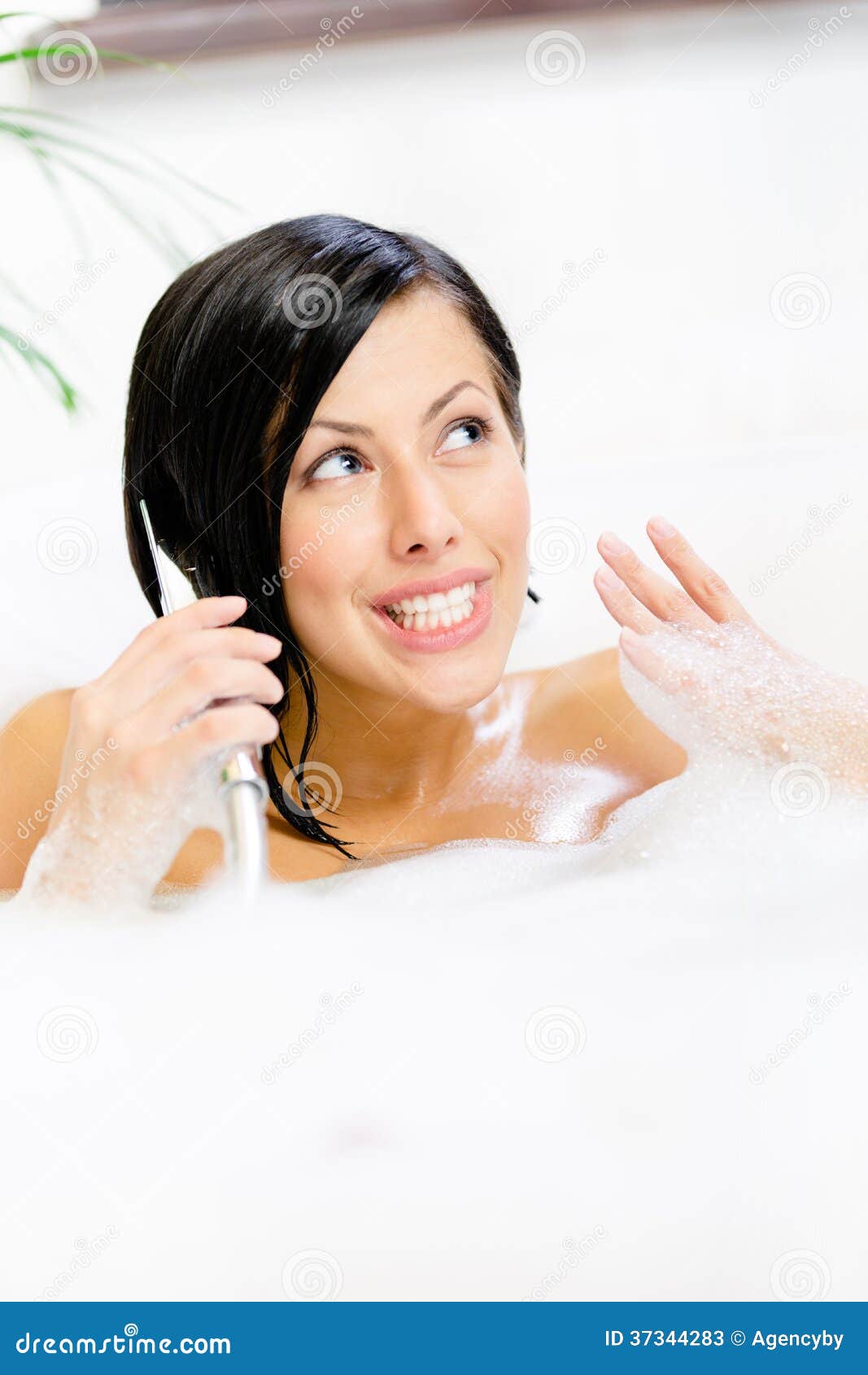 Woman Lying In Bathtub Plays With Shower Head Stock Image Image Of Beautiful Bath 37344283
