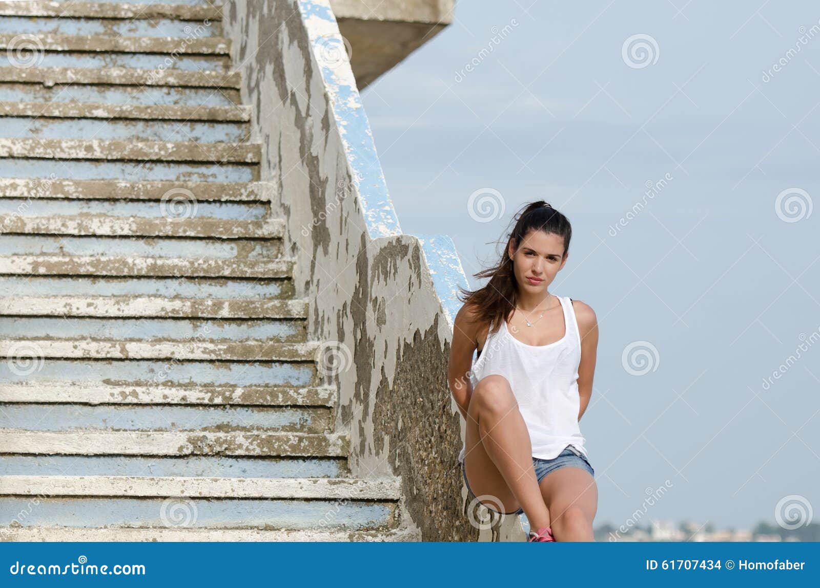 Woman Lying On Cement Stairs Stock Photo Image Of Cloths Casual