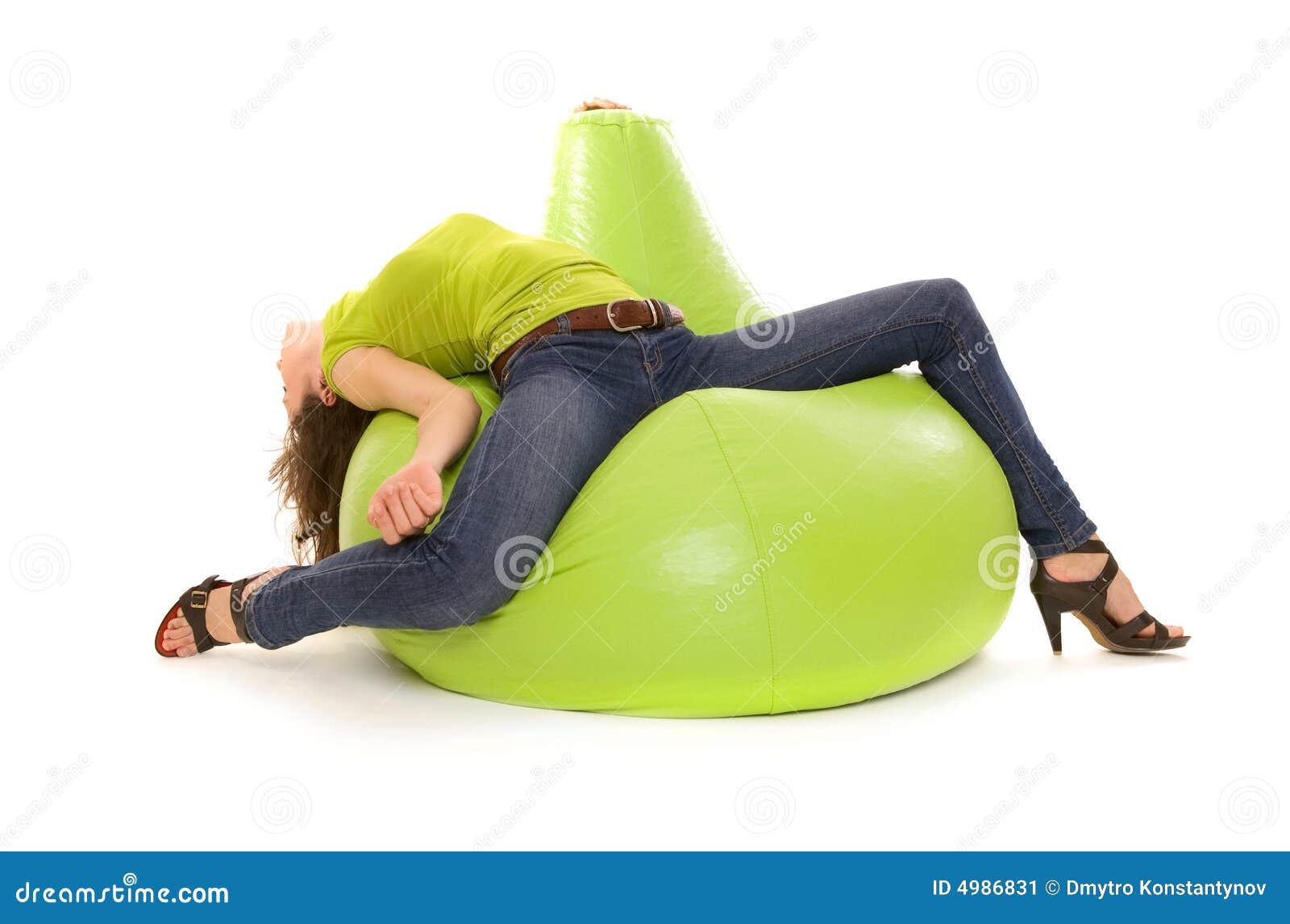 Woman lying on chair stock image. Image of look, green 4986831