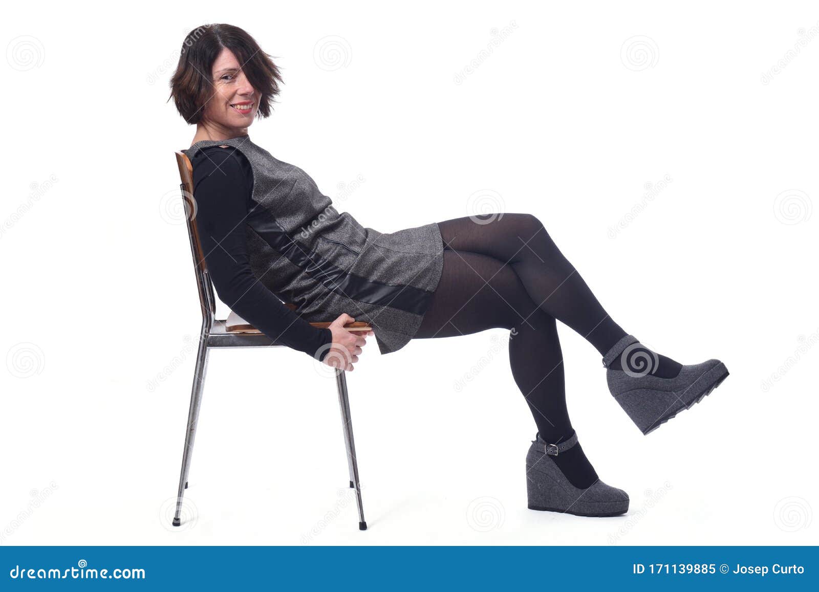 Woman Lying on a Chair with White Background Stock Image Image of
