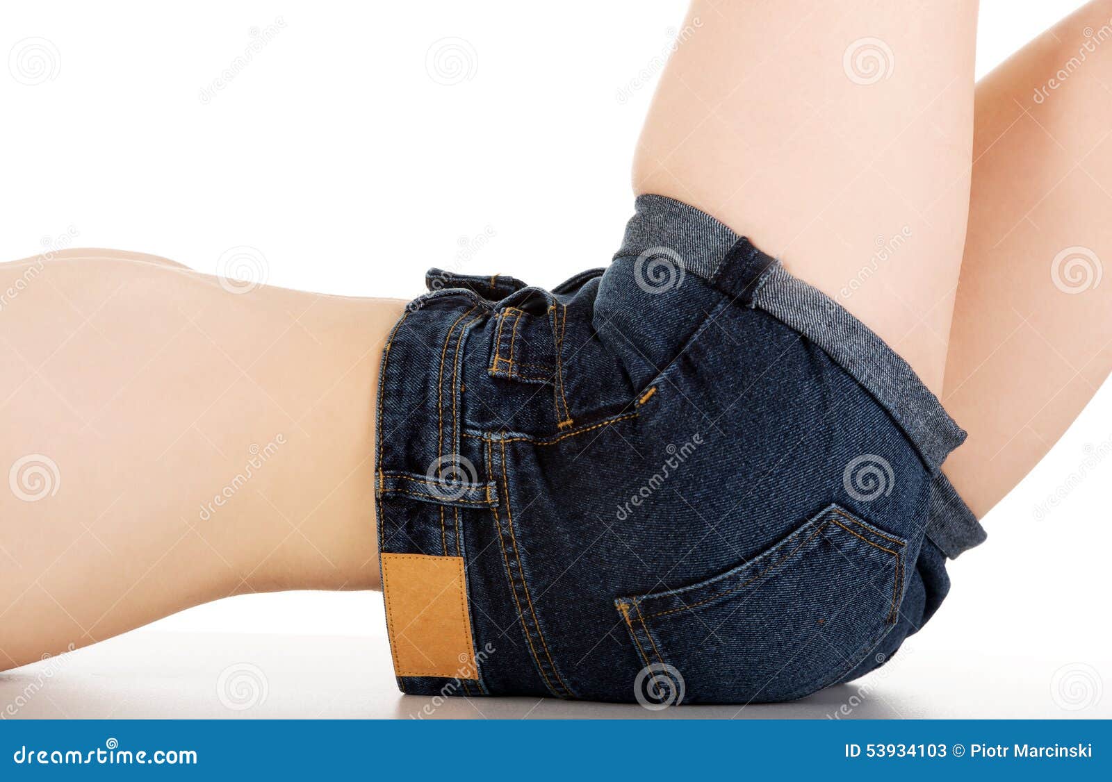 Woman Lying in Jeans Shorts. Stock Image - Image of figure, caucasian