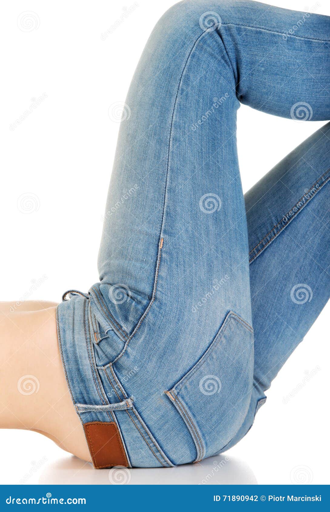 Woman lying in jeans. stock photo. Image of human, model - 71890942