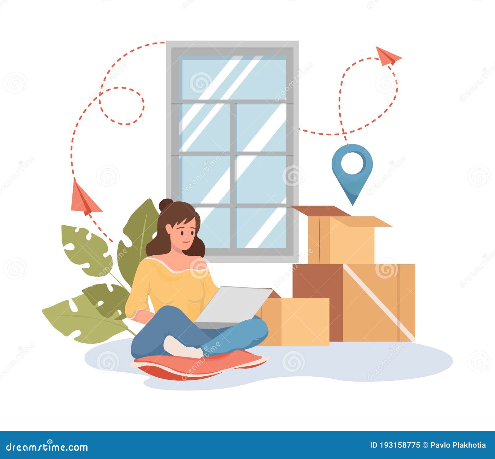 Woman Make Order on Laptop Vector Flat Cartoon Illustration. Cargo  Transportation, Relocation Service. Stock Vector - Illustration of package,  person: 193158775
