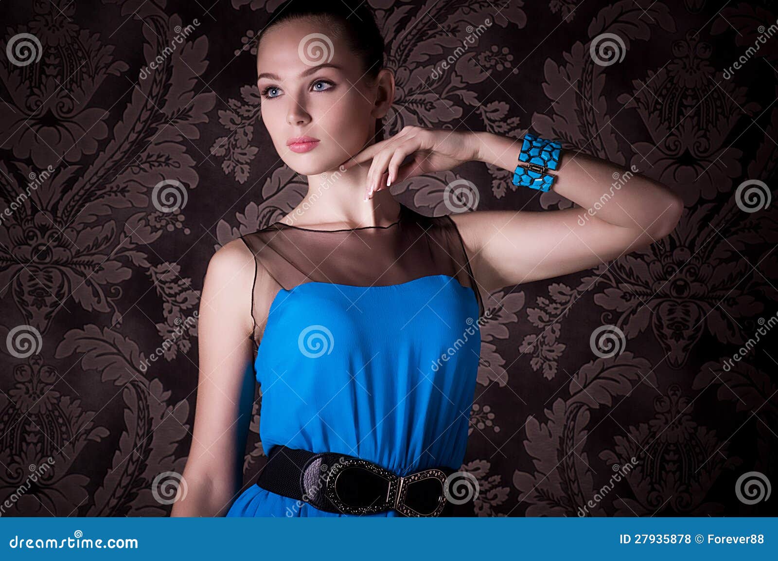 Woman with Makeup in Blue Dress Stock Photo - Image of female, girl