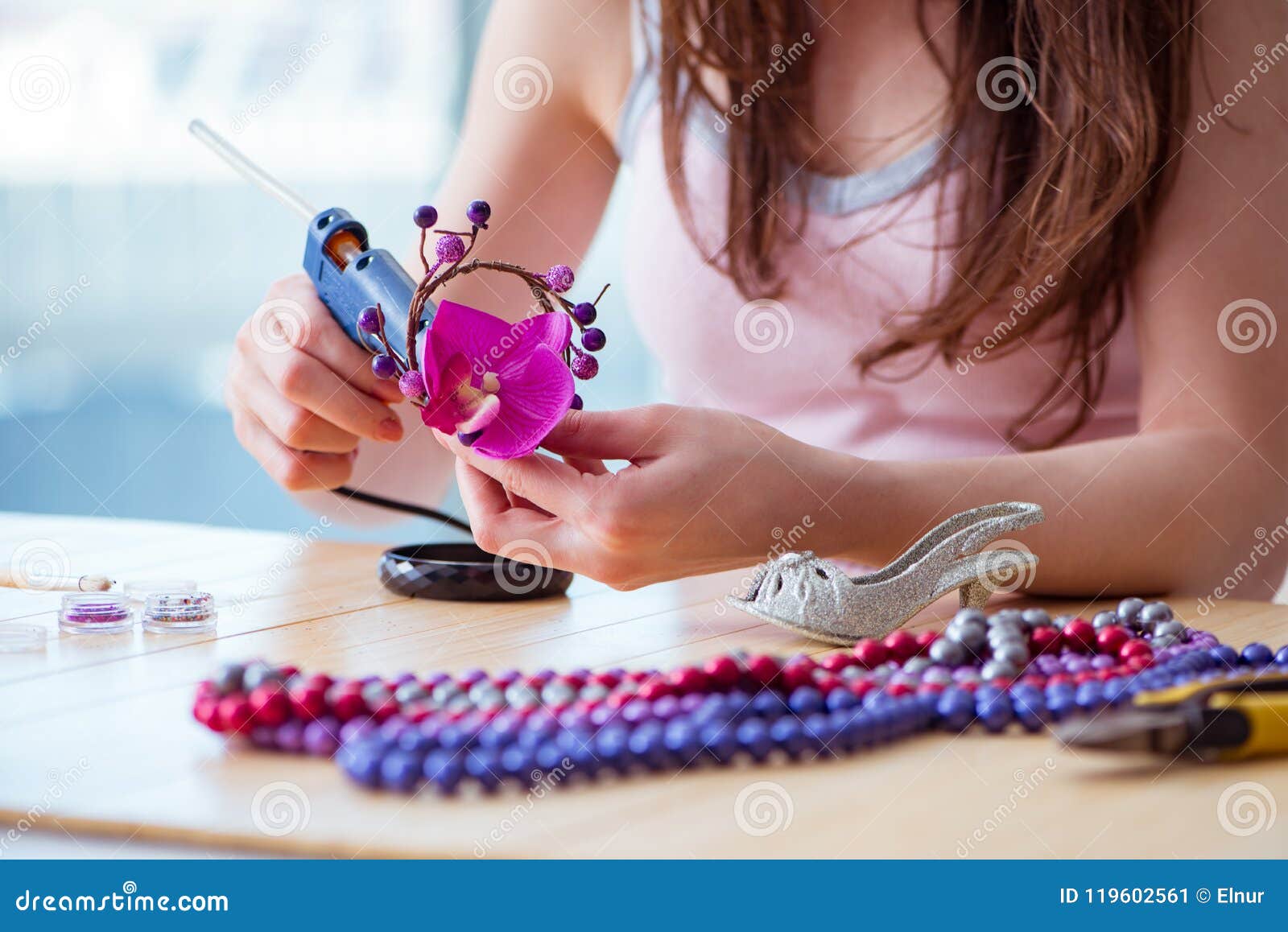 The Woman Making Jewelry at Home Stock Image Image of armlet, bead