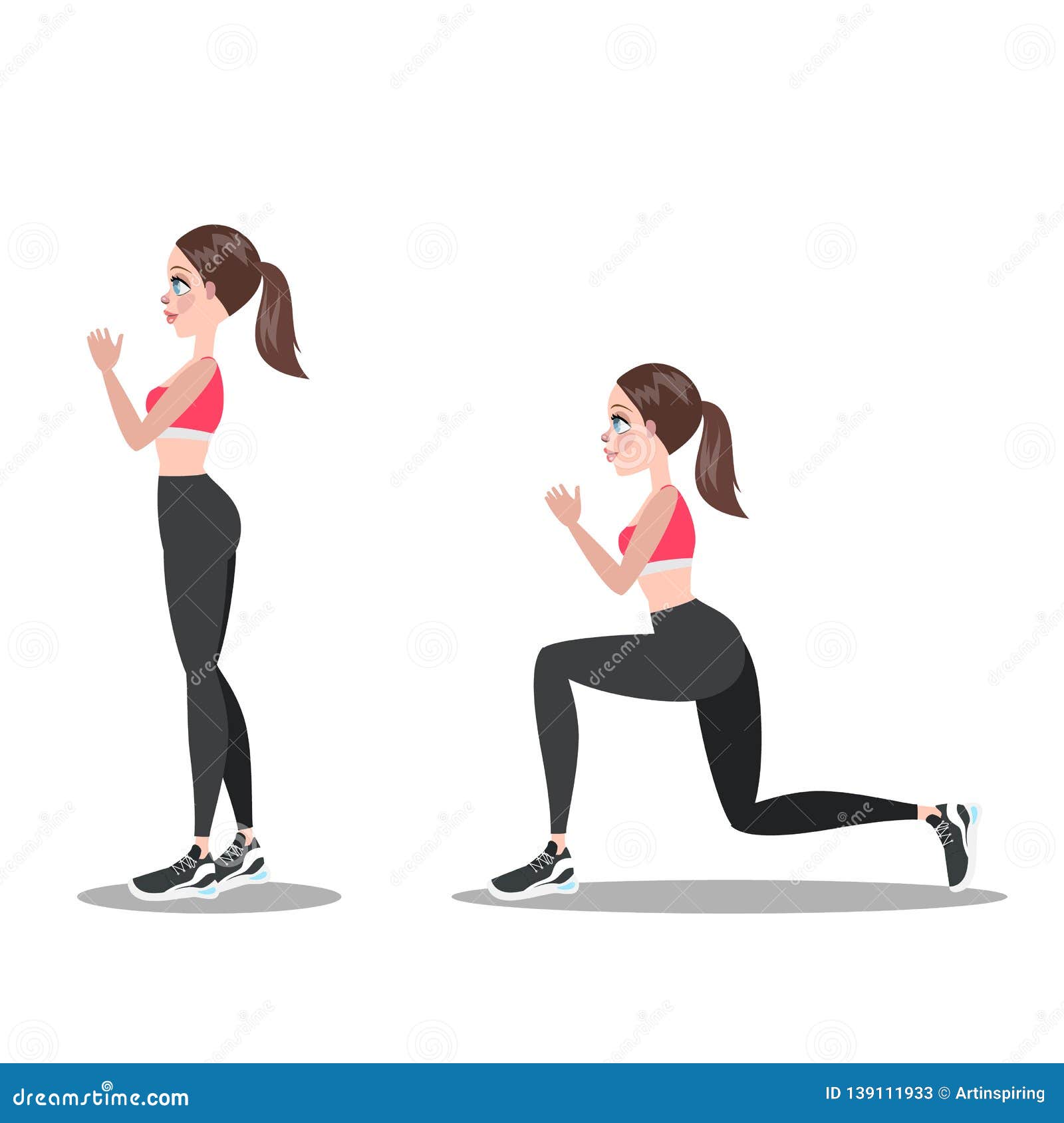 Woman Making Lunges. Doing Sport Exercises in Gym Stock Vector ...