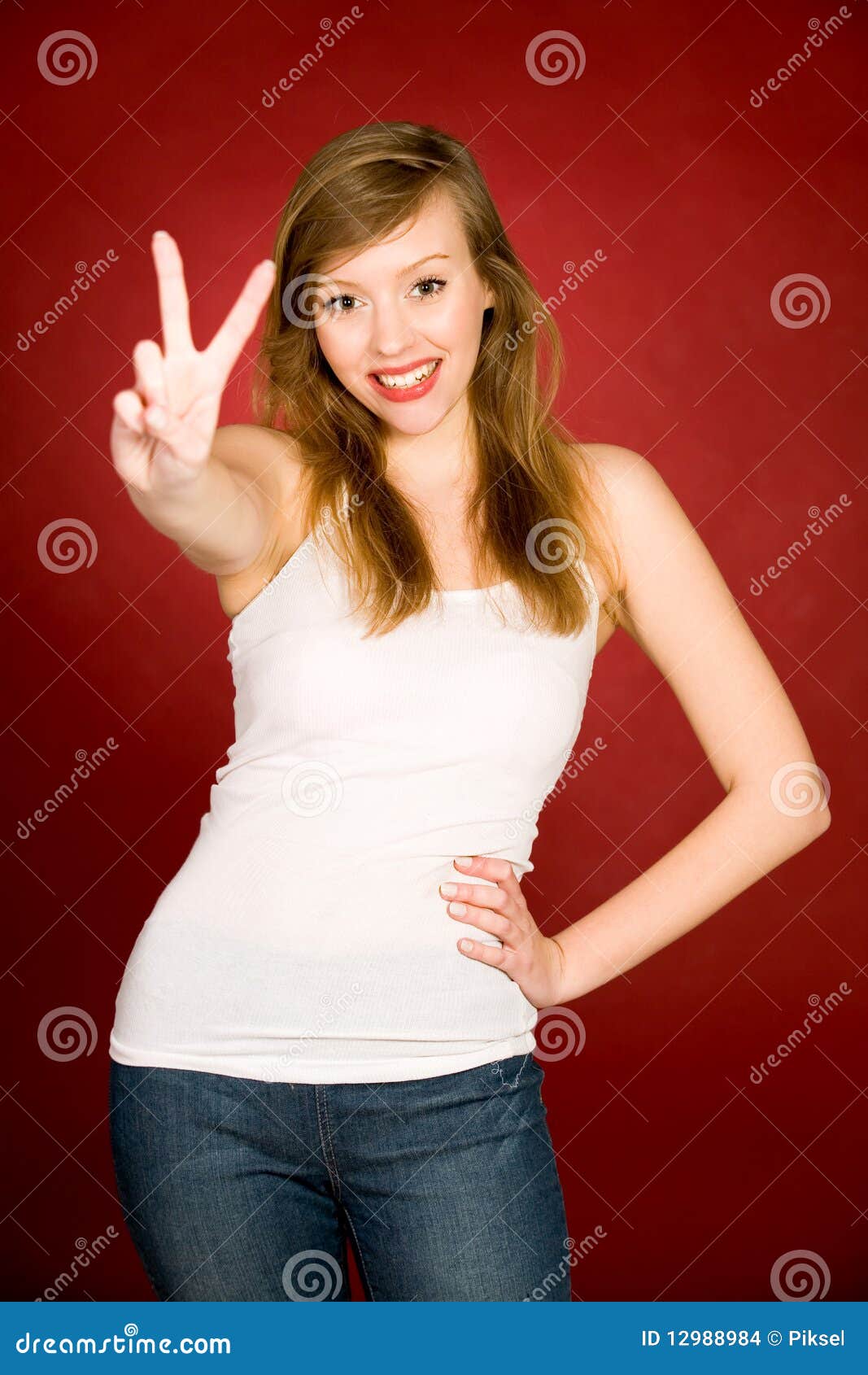 Woman Making Peace Sign Stock Images - Image: 12988984