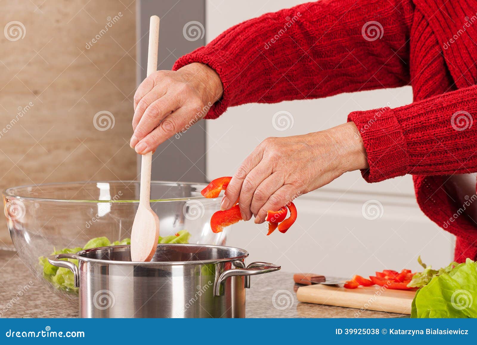 Woman making soup stock photo. Image of domicile, cooking 39925038