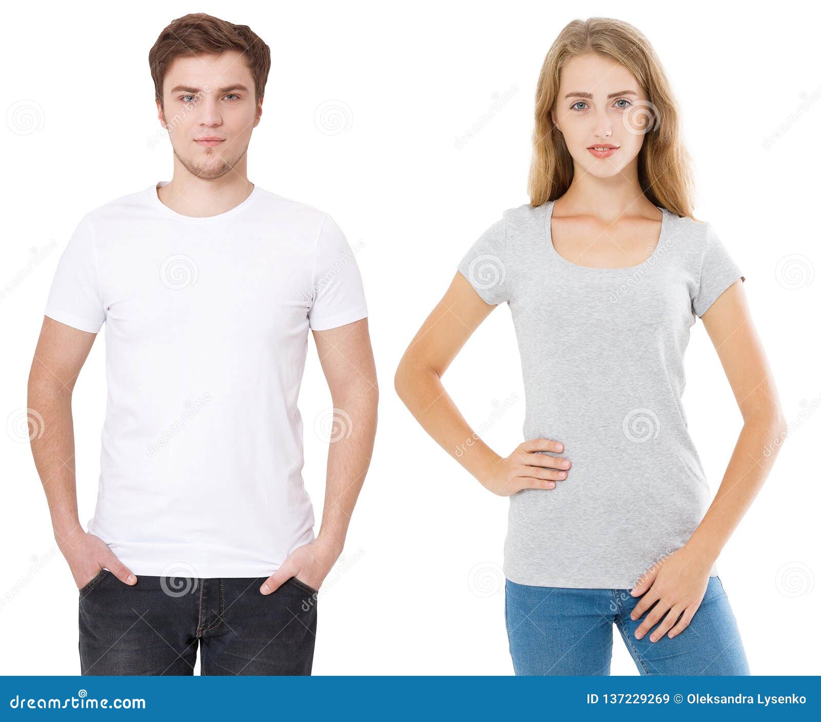 Download Woman And Man In Blank Template T Shirt Isolated On White ...