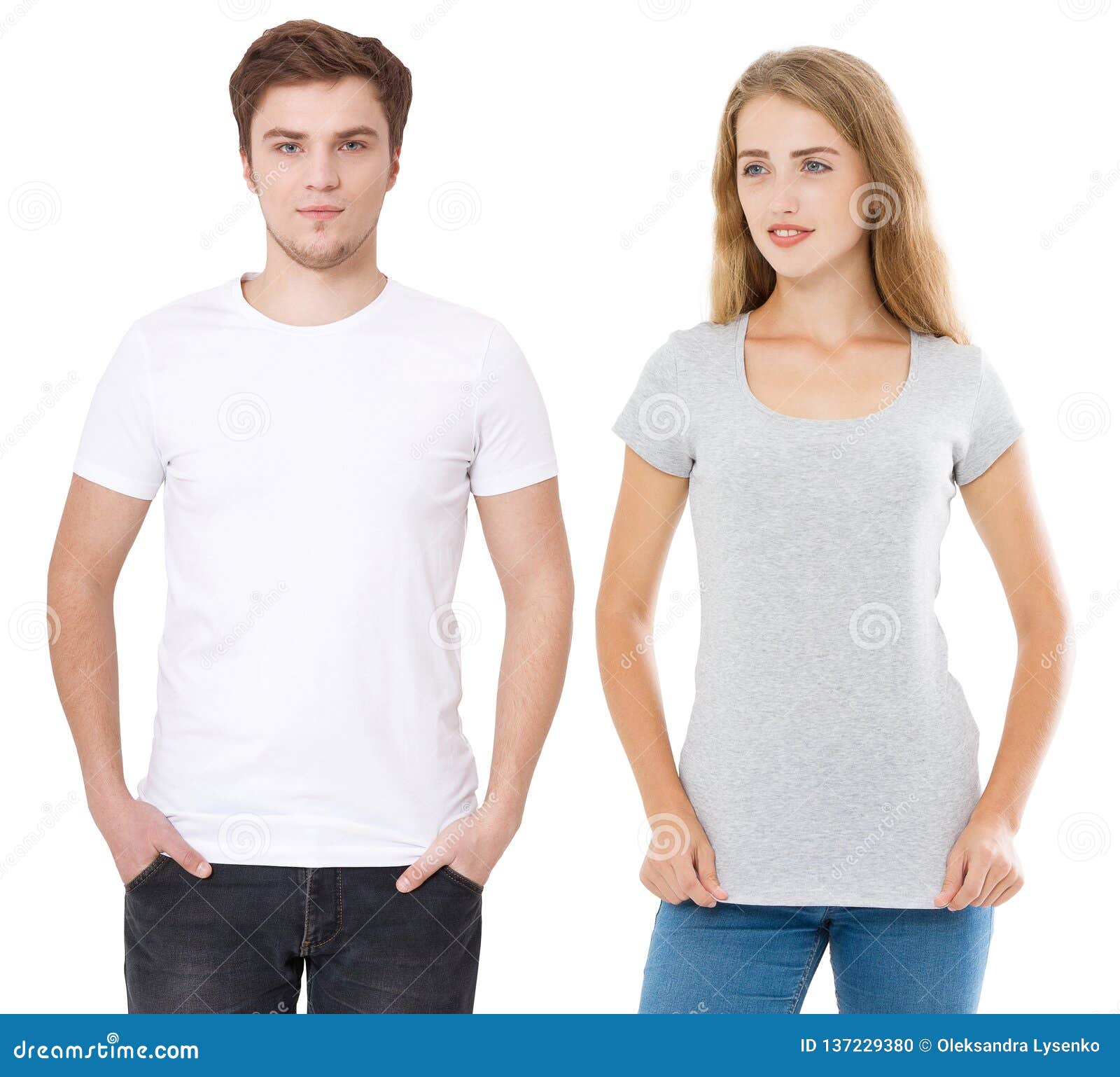 Download Woman And Man In Blank Template T Shirt Isolated On White ...