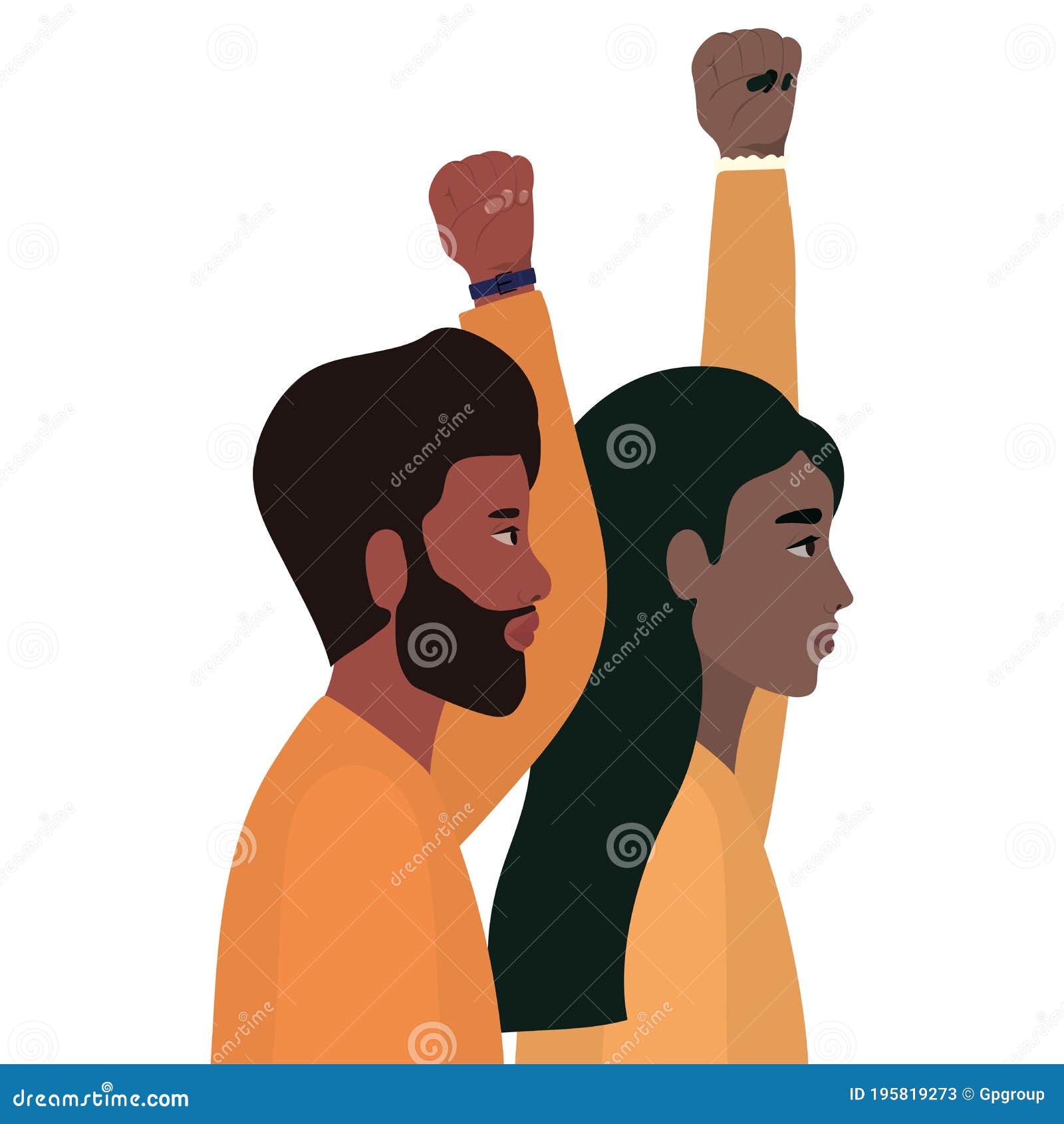 Woman and Man Cartoons with Fist Up in Side View Vector Design Stock ...