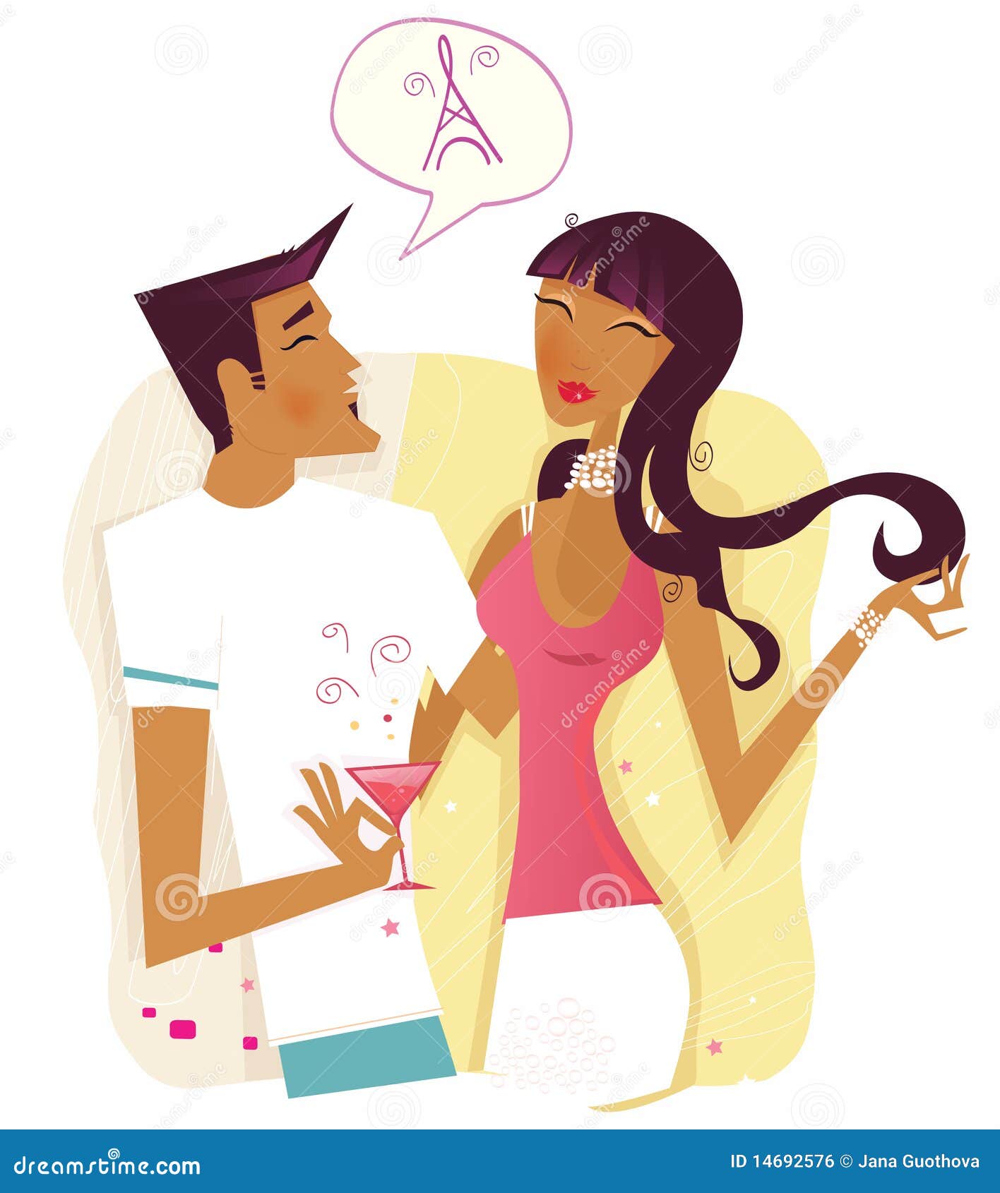 Woman and Man Flirting and Talking about Paris Stock Vector